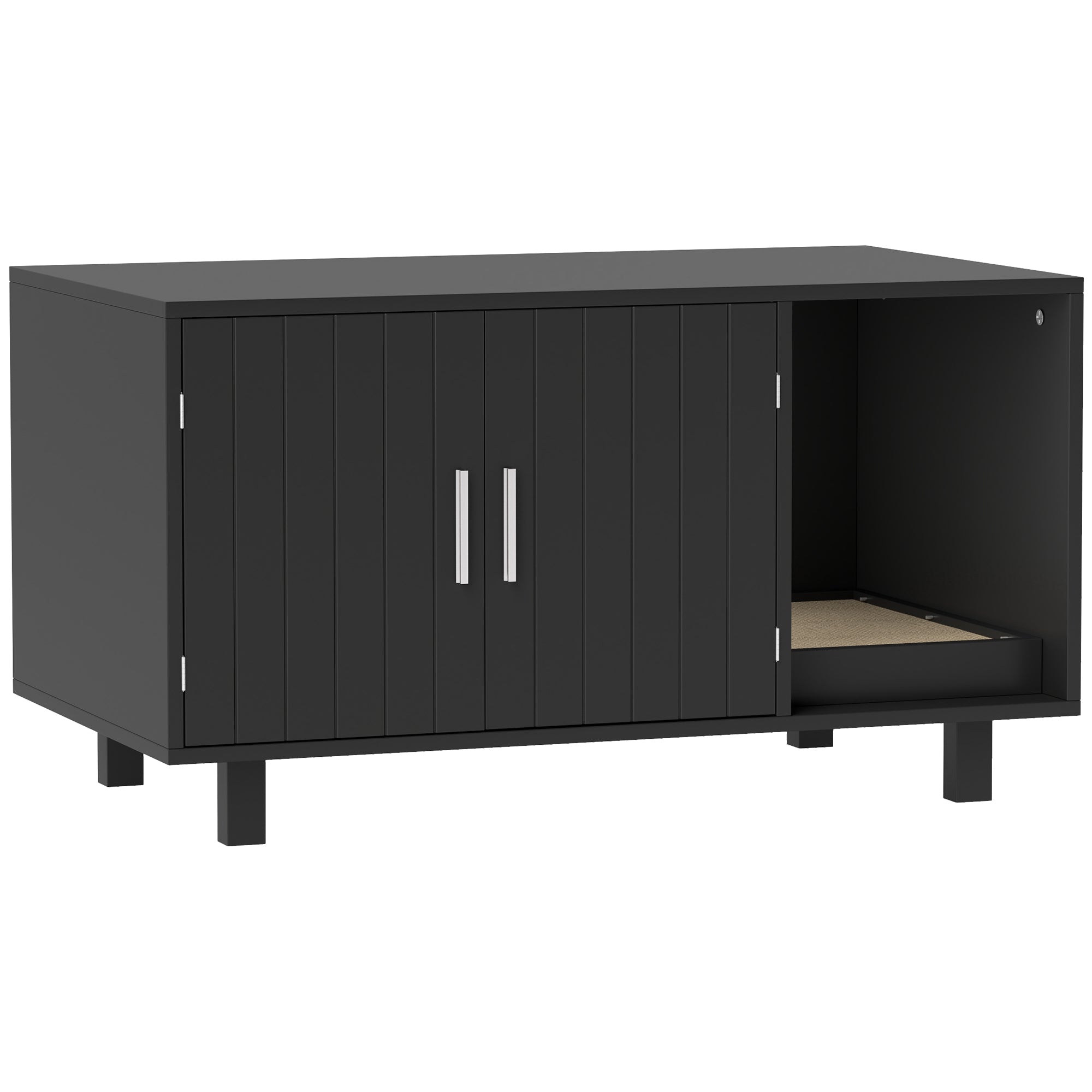 PawHut Cat Litter Box Enclosure, Hidden Litter Box Furniture, Cat House End Table Washroom with Scratching Pad, for Indoor Cats Kittens, Black