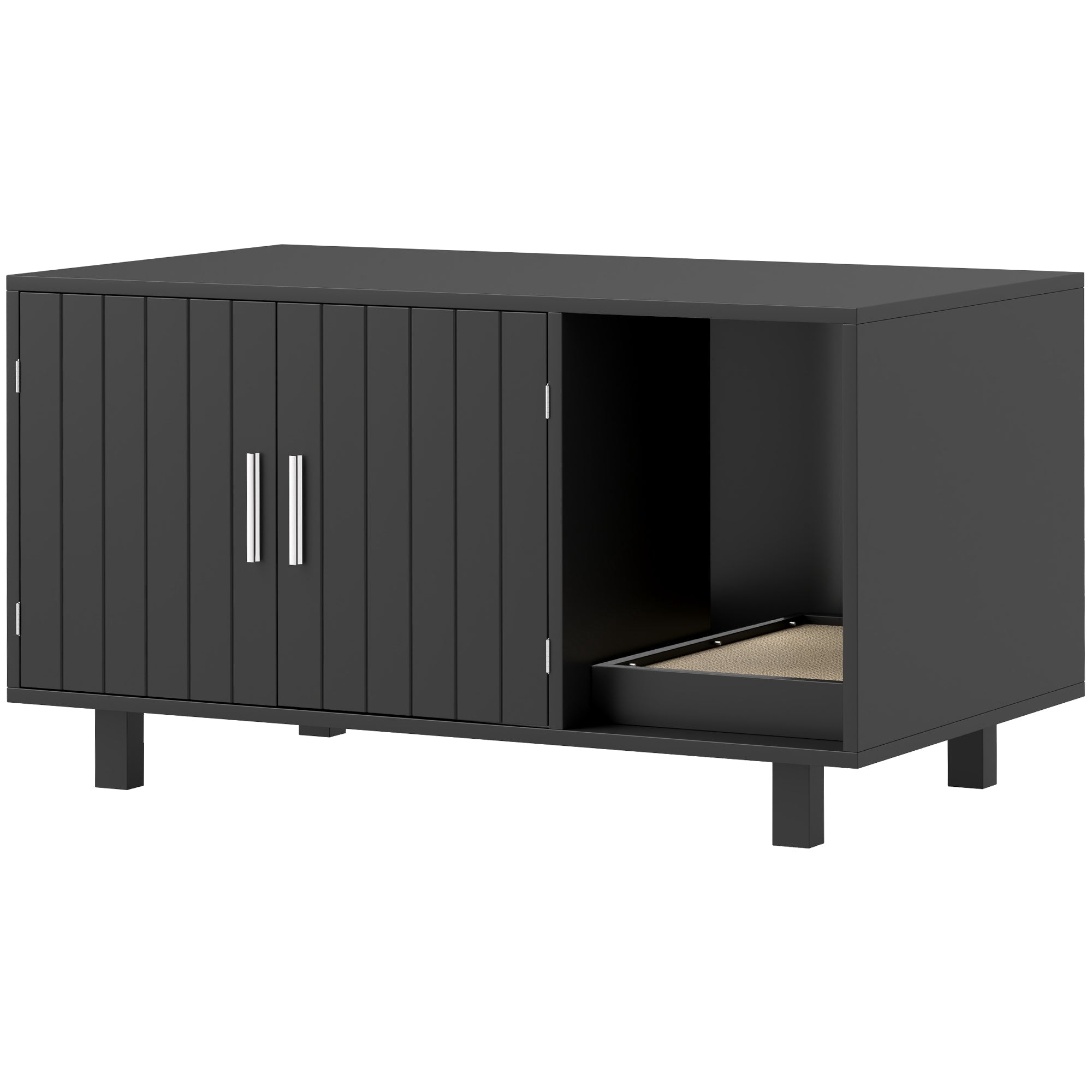 PawHut Cat Litter Box Enclosure, Hidden Litter Box Furniture, Cat House End Table Washroom with Scratching Pad, for Indoor Cats Kittens, Black