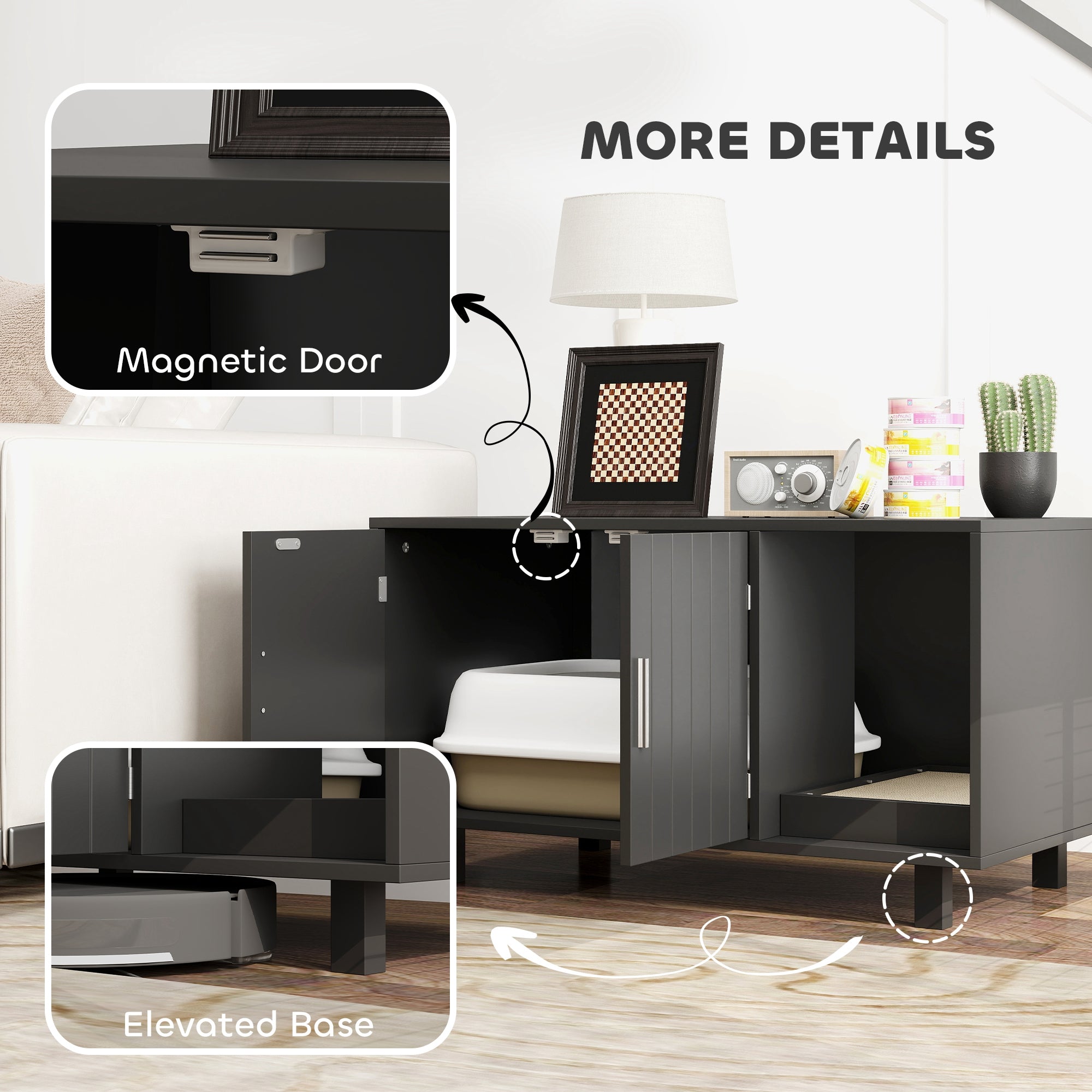 PawHut Cat Litter Box Enclosure, Hidden Litter Box Furniture, Cat House End Table Washroom with Scratching Pad, for Indoor Cats Kittens, Black