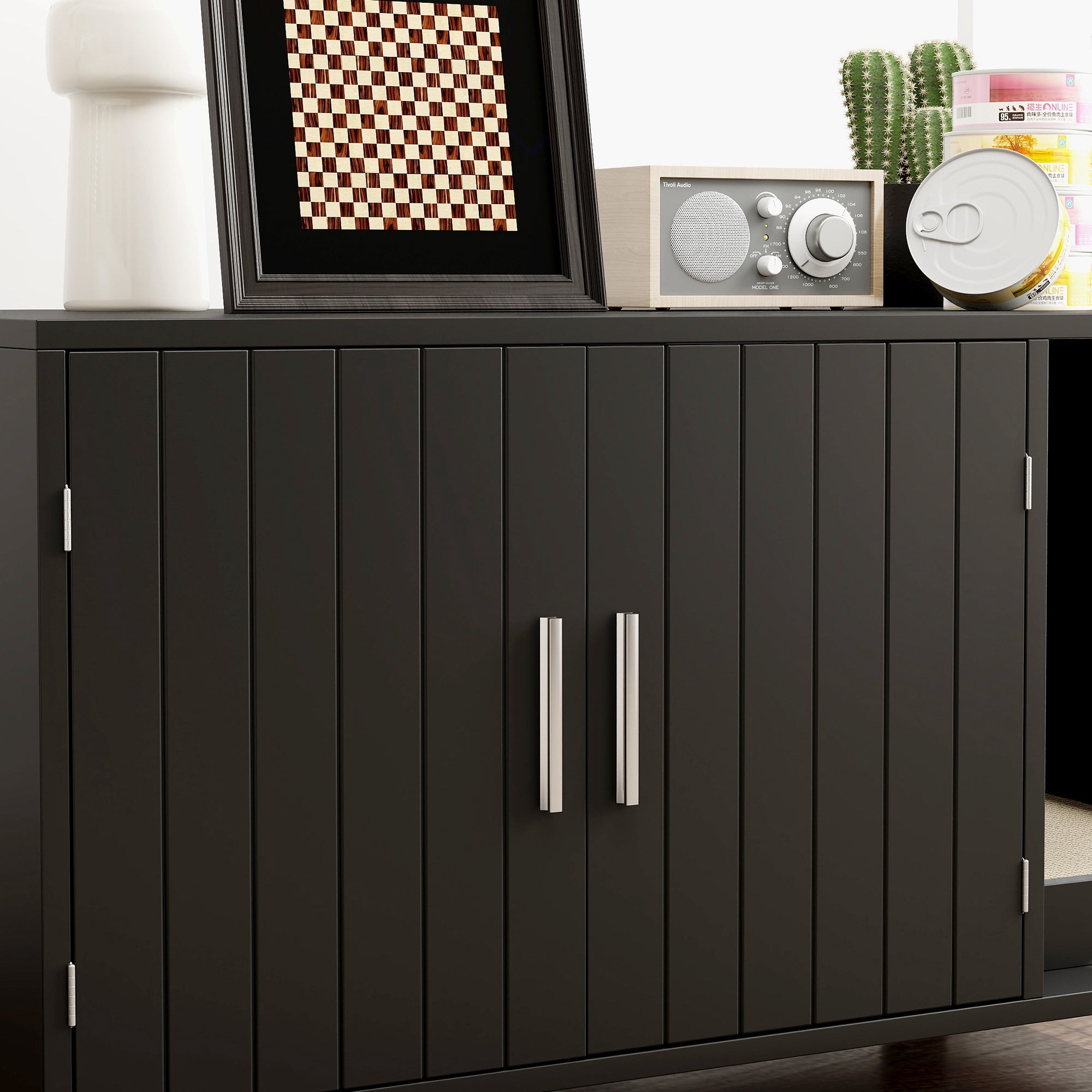 PawHut Cat Litter Box Enclosure, Hidden Litter Box Furniture, Cat House End Table Washroom with Scratching Pad, for Indoor Cats Kittens, Black