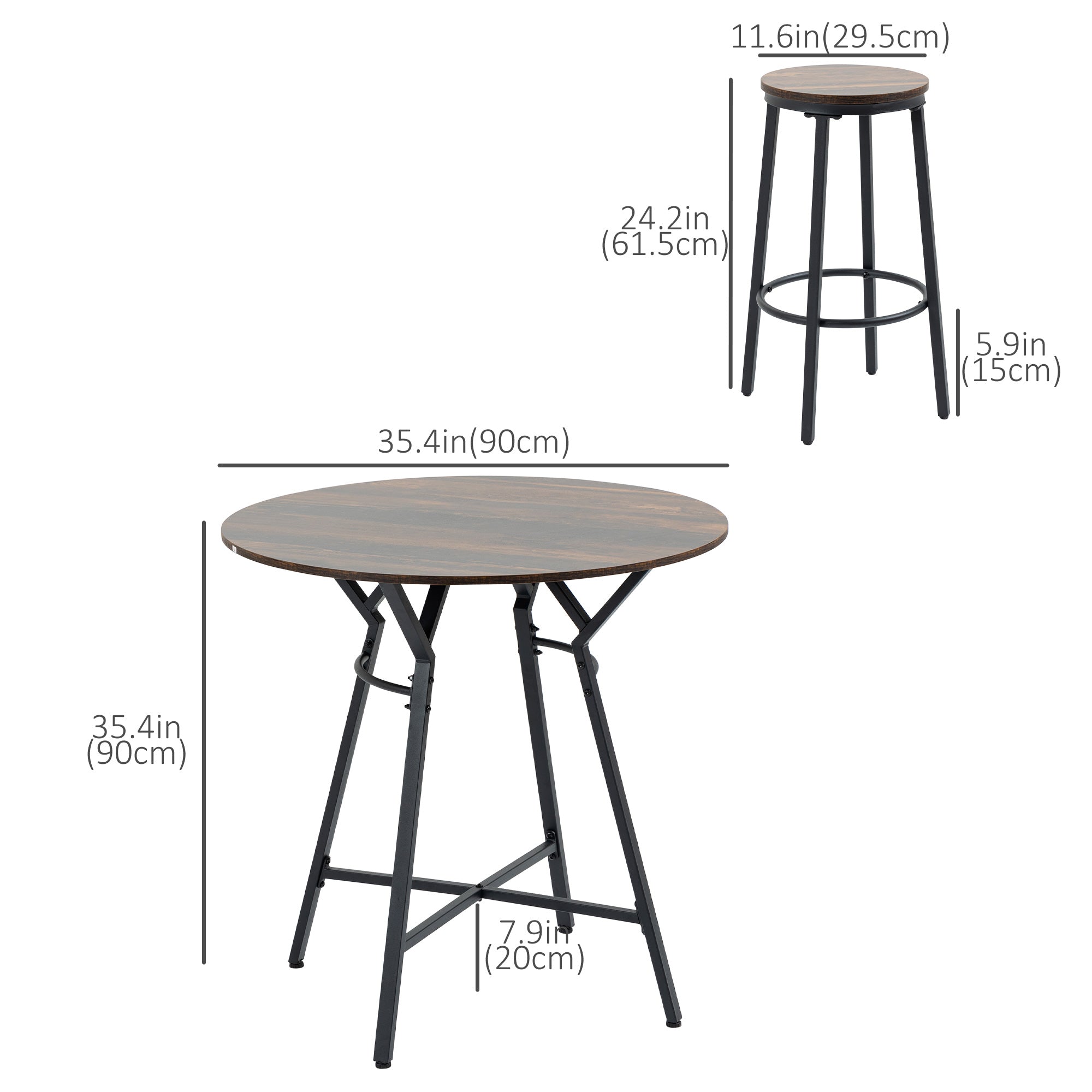 HOMCOM 5-Piece Bar Table and Chairs Set, Space Saving Dining Table with 4 Stools for Pub & Kitchen, Dark Brown