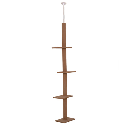 PawHut Floor-to-Ceiling Cat Tree Cat Climbing Tower with Sisal-Covered Scratching Posts Natural Cat Tree Activity Center for Kittens Cat Tower Furniture, Brown