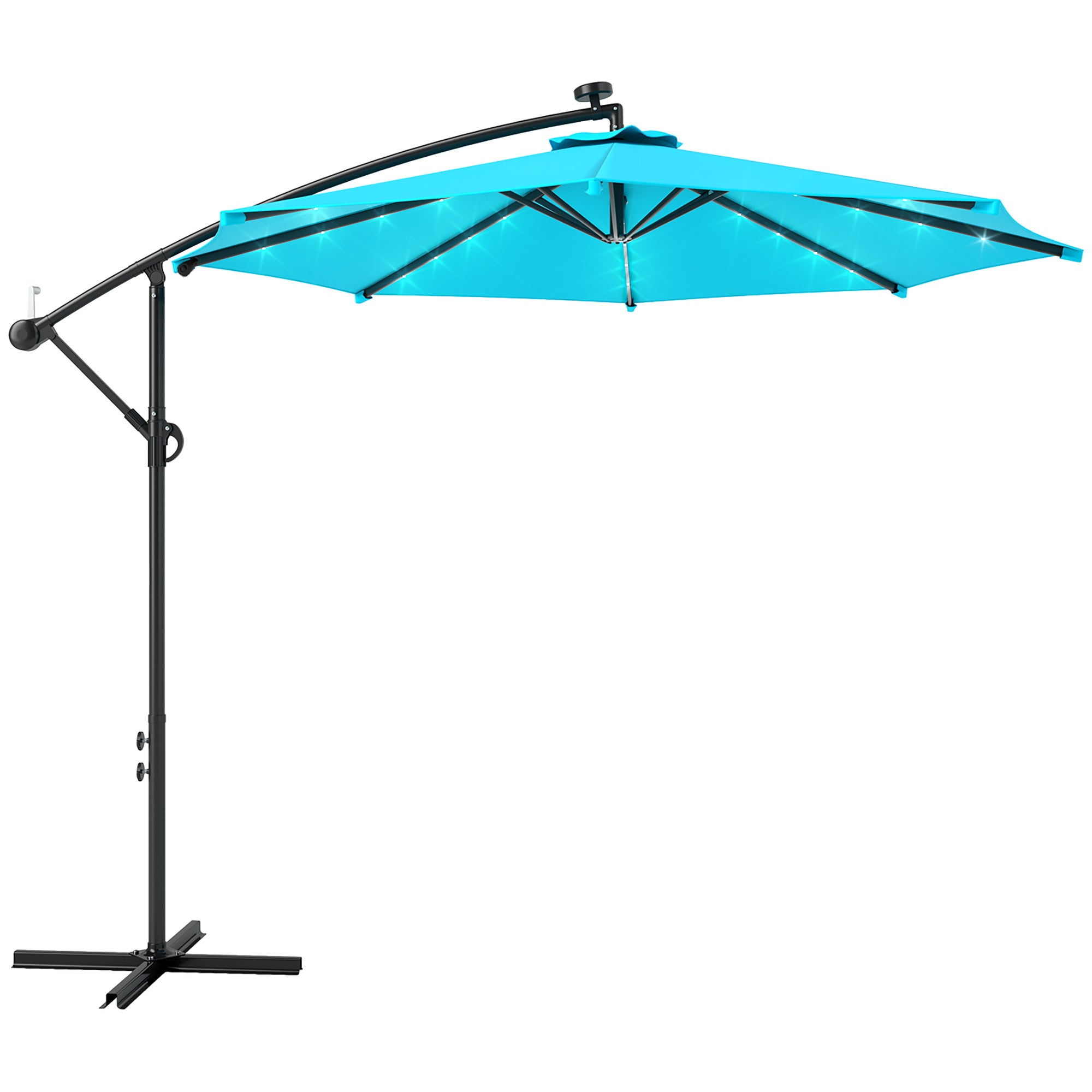Outsunny 10ft Outdoor Cantilever Umbrella with Solar Lights, Banana Umbrella with Adjustable Angle for Patio, Backyard, Turquoise