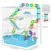 PawHut Hamster Cage, Large Small Animal House, 5-Level Guinea Pig Cage Gerbil Haven, Tunnel Tube System, with Water Bottle, Exercise Wheel, Food Dish, Ramps, Light Blue