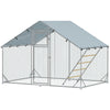 PawHut Chicken Run, Large Metal Chicken Coop with Waterproof & UV-Resistant Cover, Feeding Door, Hanging Feeder, Perch, Poultry Cage for Outdoor, Backyard, Farm, for 6-8 Chickens
