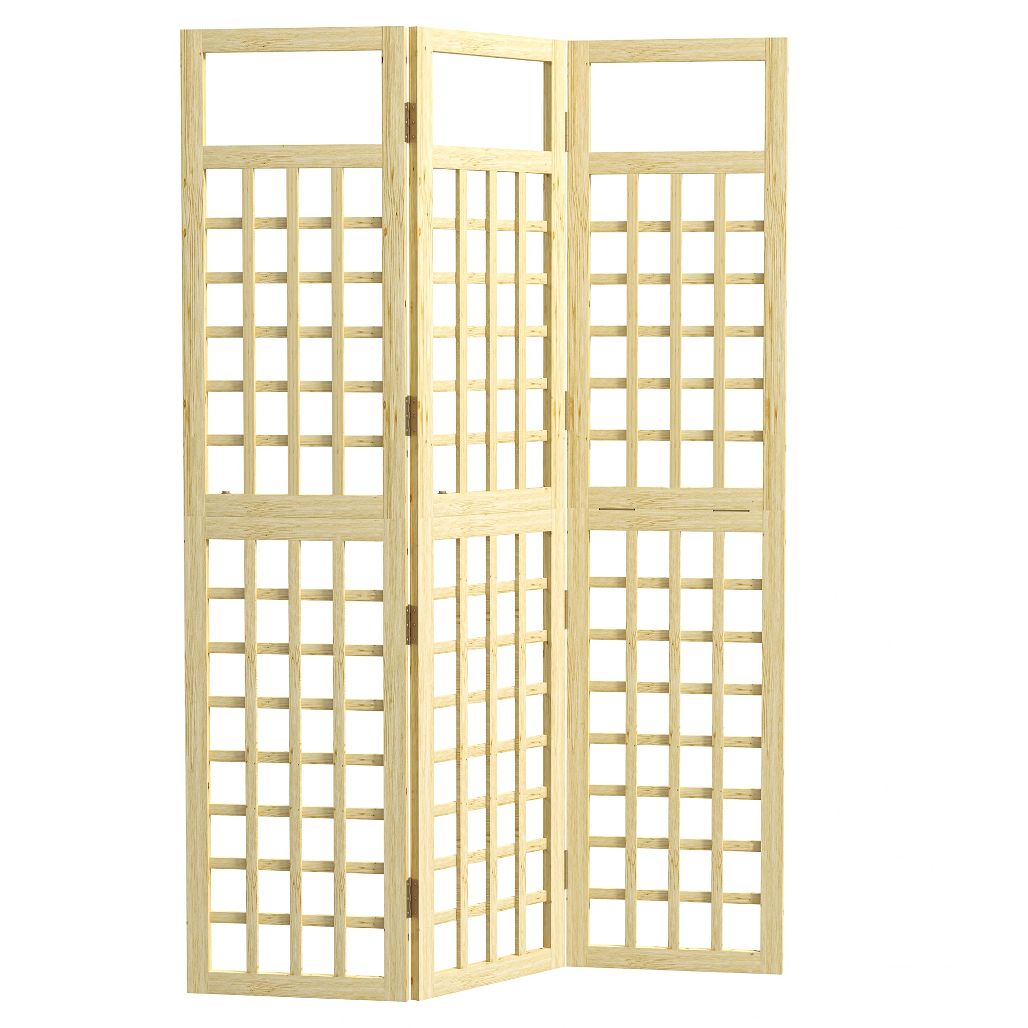 Outsunny 3 Panel Outdoor Wood Privacy Screen, 47.2" x 66.9" Folding Room Divider/Trellis for Home, Patio, Deck, Natural Wood