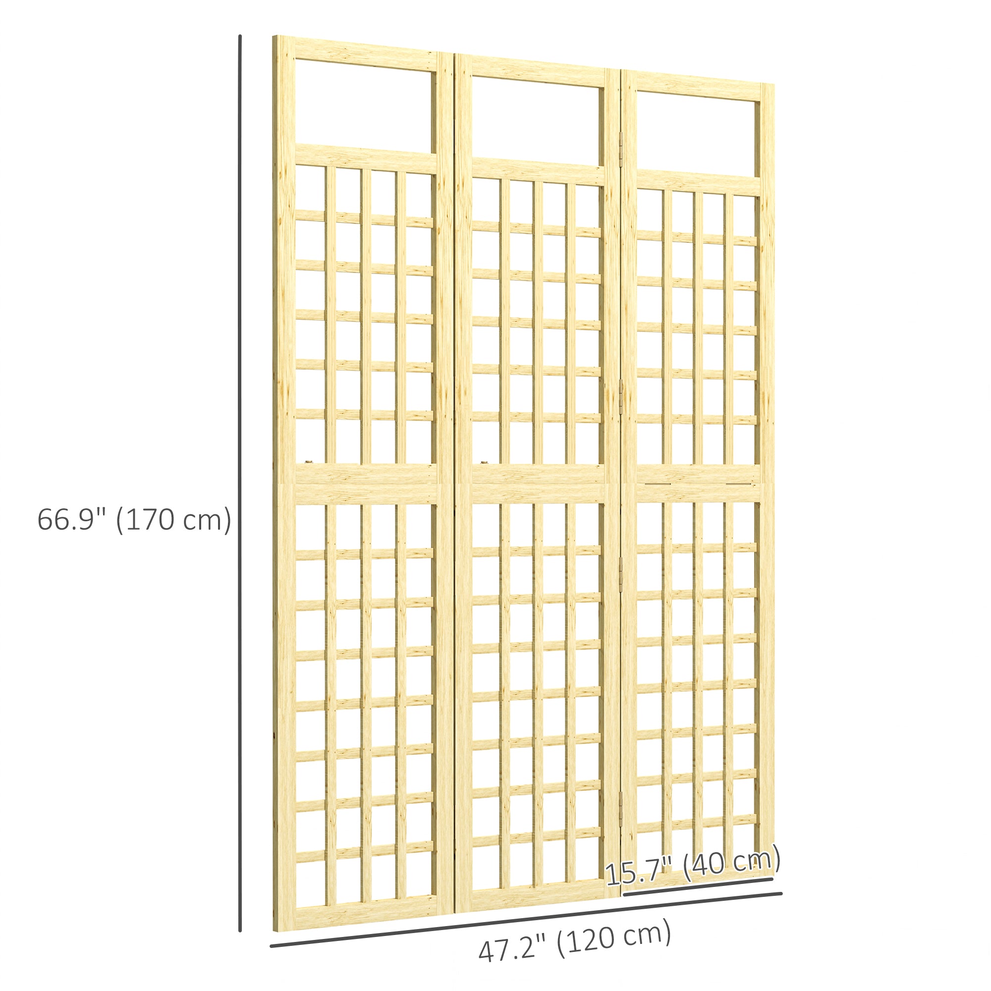 Outsunny 3 Panel Outdoor Wood Privacy Screen, 47.2" x 66.9" Folding Room Divider/Trellis for Home, Patio, Deck, Natural Wood