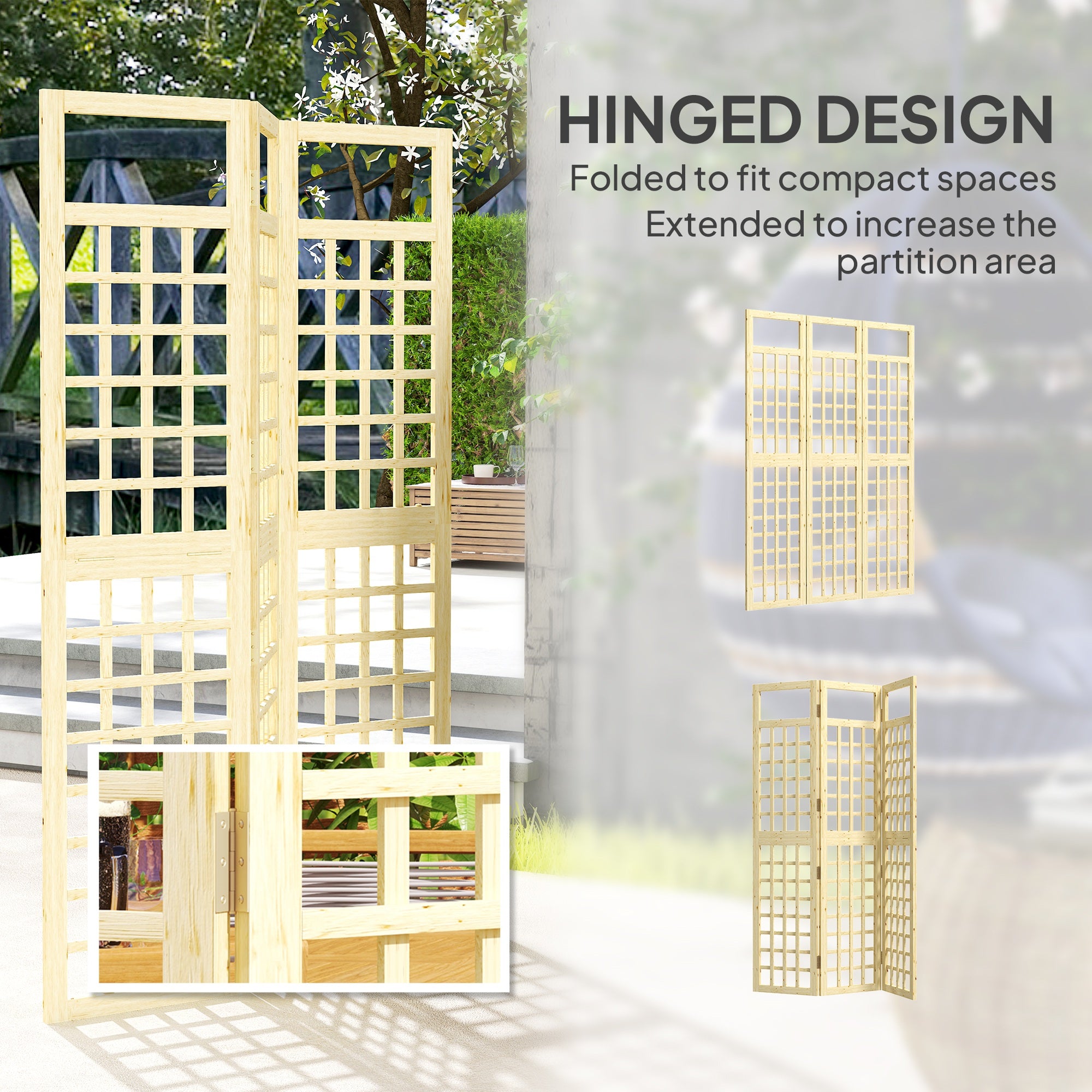 Outsunny 3 Panel Outdoor Wood Privacy Screen, 47.2