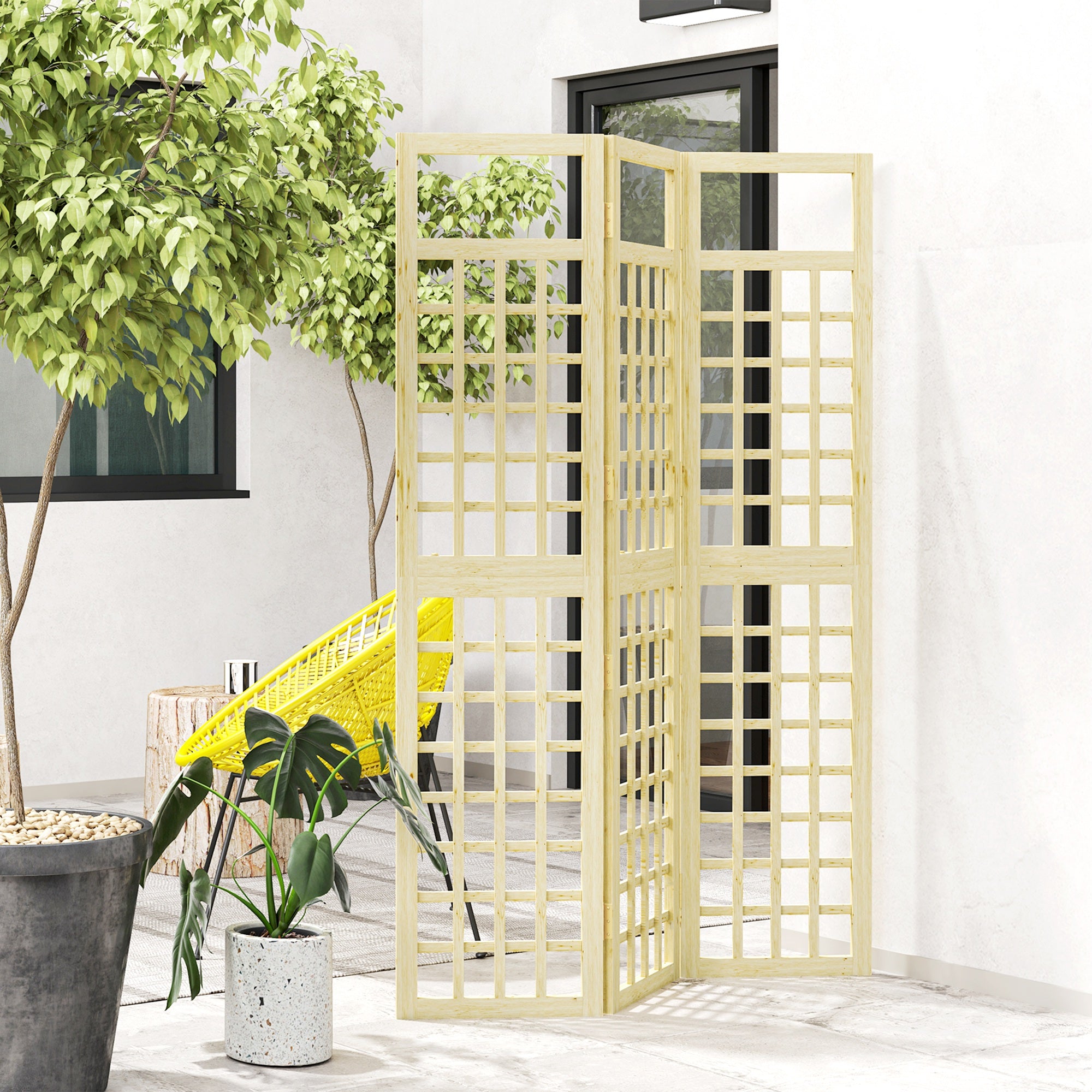 Outsunny 3 Panel Outdoor Wood Privacy Screen, 47.2