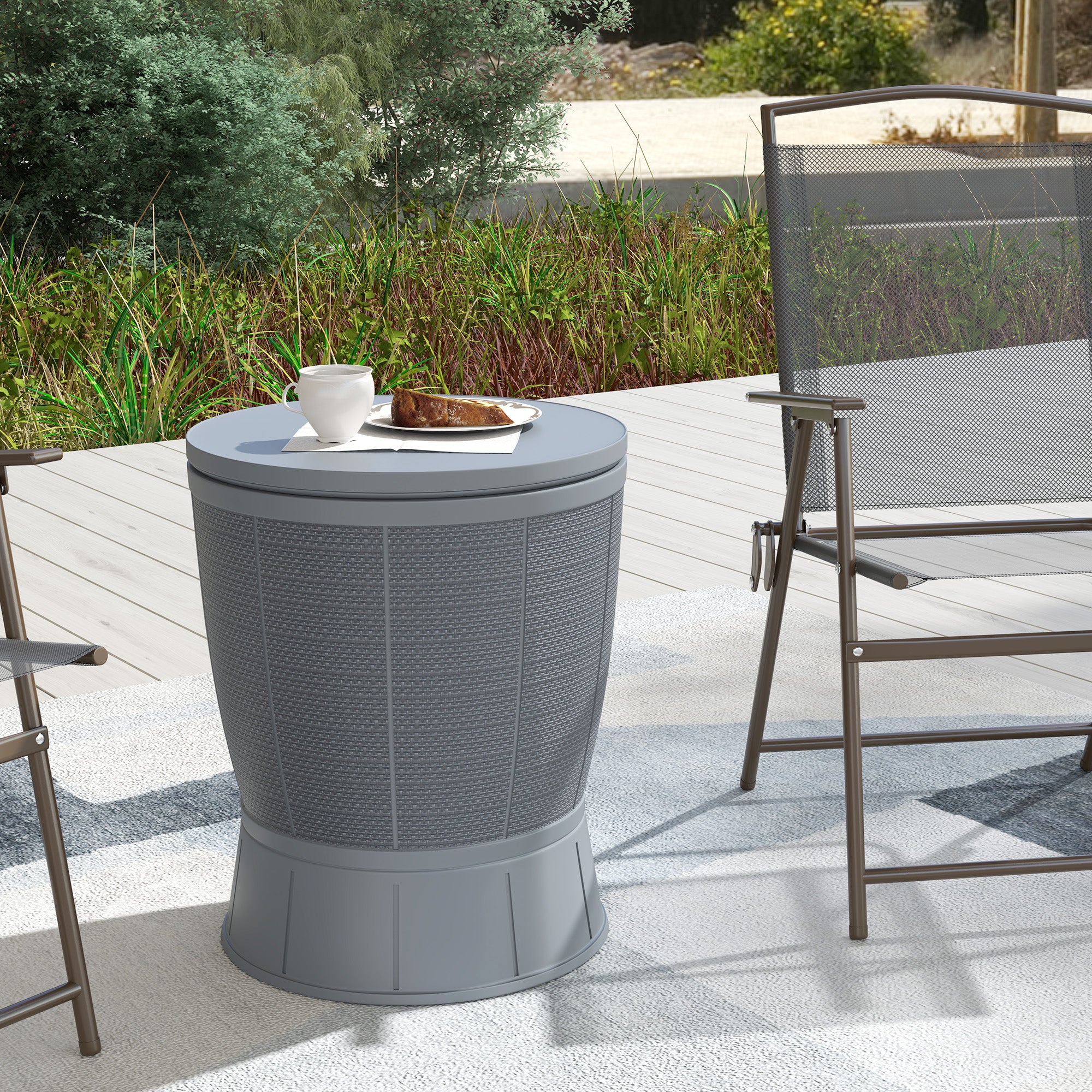 Outsunny Outdoor Cool Bar Table, 11 Gallon Patio Cooler Side Table with Height Adjustable Top, Drainage Plug, 3-in-1 Cocktail Table for Beer Wine Storage, Deck Pool Party, Grey