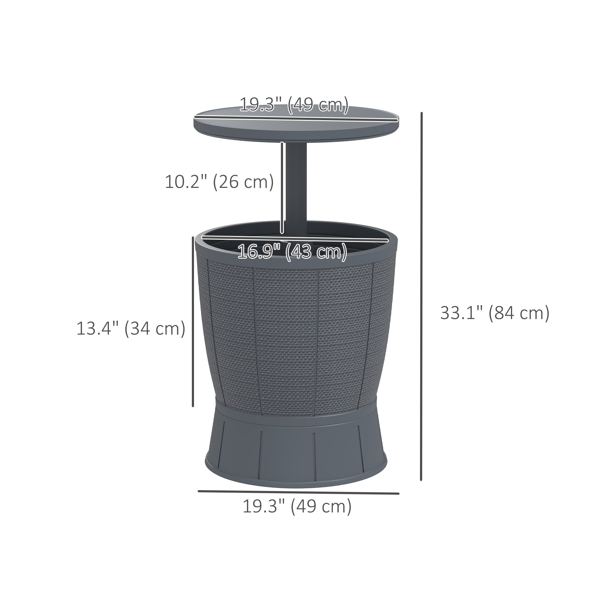 Outsunny Outdoor Cool Bar Table, 11 Gallon Patio Cooler Side Table with Height Adjustable Top, Drainage Plug, 3-in-1 Cocktail Table for Beer Wine Storage, Deck Pool Party, Grey