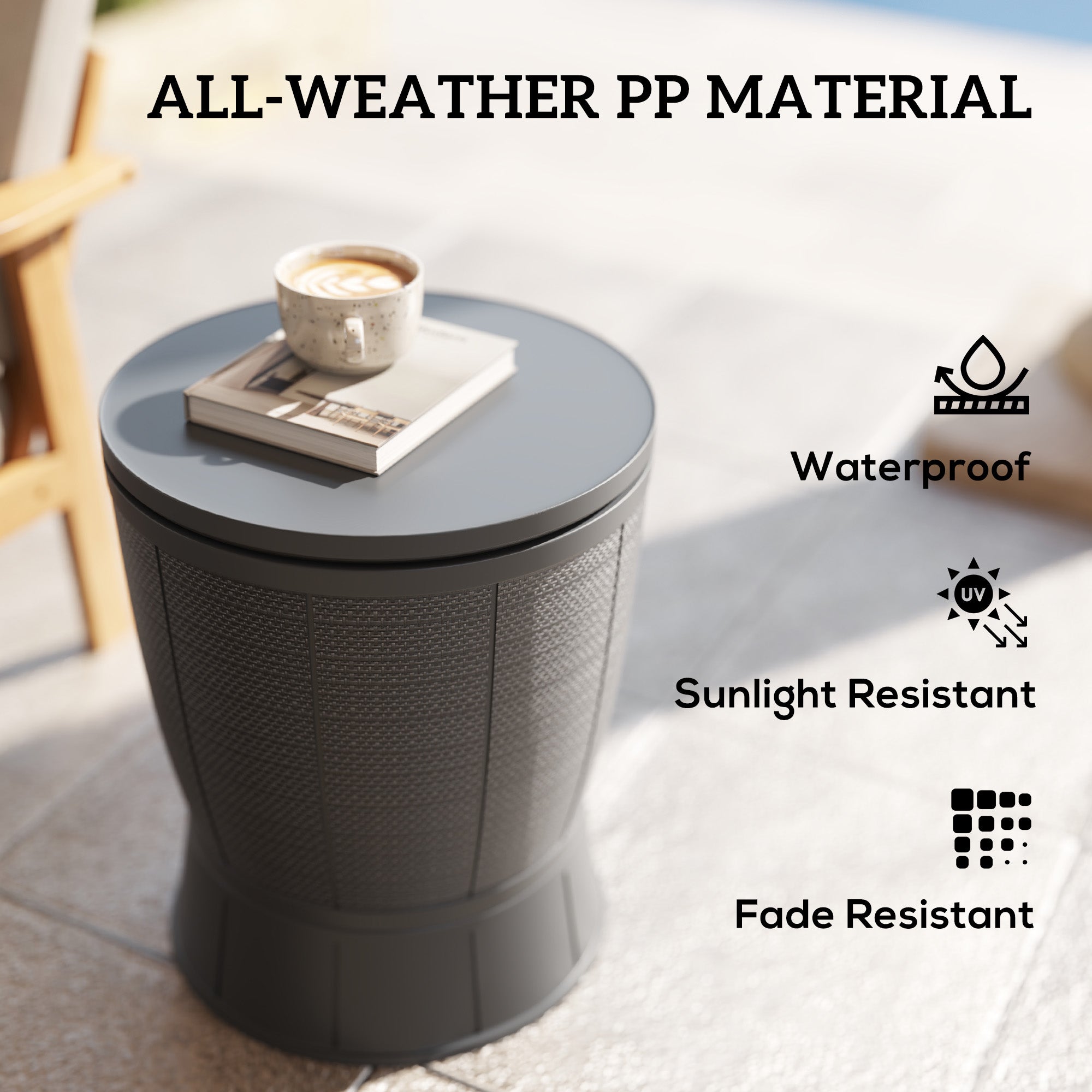 Outsunny Outdoor Cool Bar Table, 11 Gallon Patio Cooler Side Table with Height Adjustable Top, Drainage Plug, 3-in-1 Cocktail Table for Beer Wine Storage, Deck Pool Party, Grey