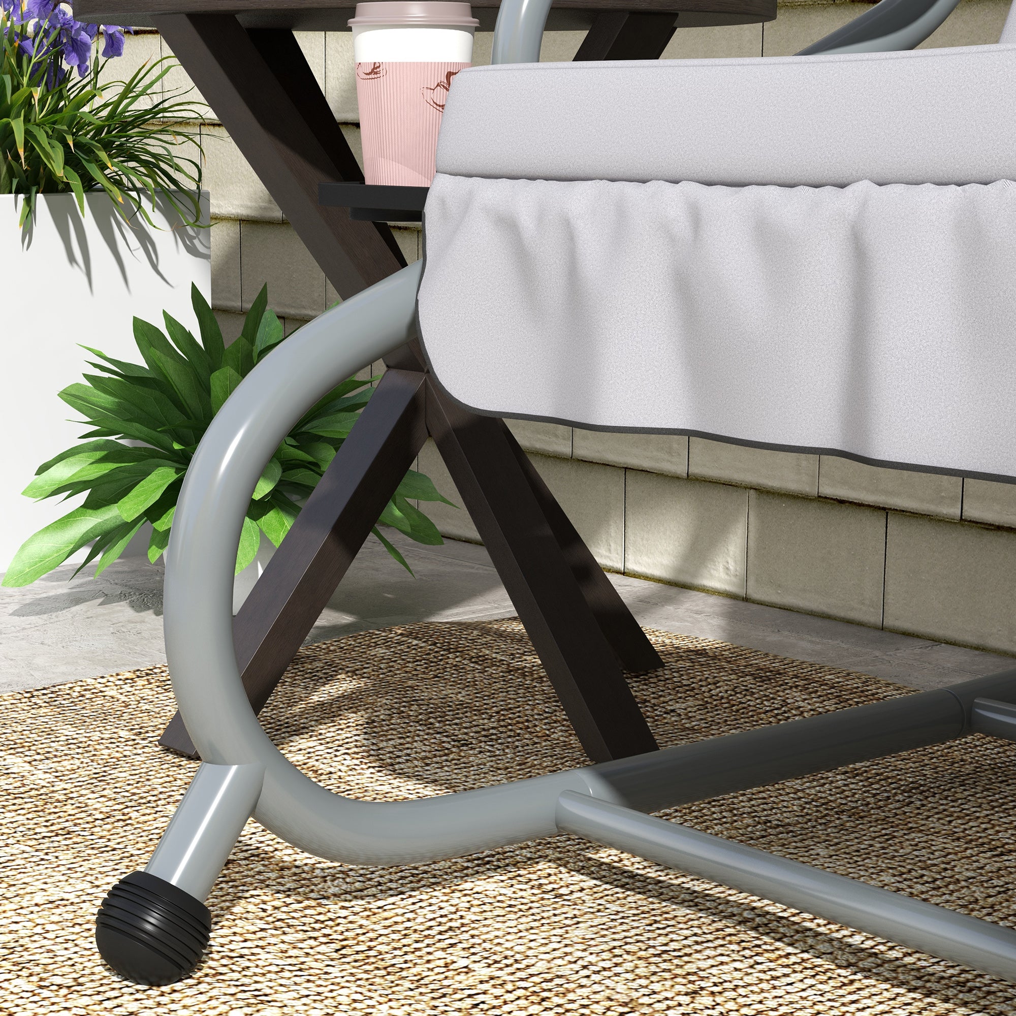Outsunny 3-Seater Patio Swing Chair, Convertible Cushioned Porch Swing Bed, Outdoor Swing Seat with Adjustable Canopy and Two Pillows, for Porch, Garden, Poolside, Light Grey