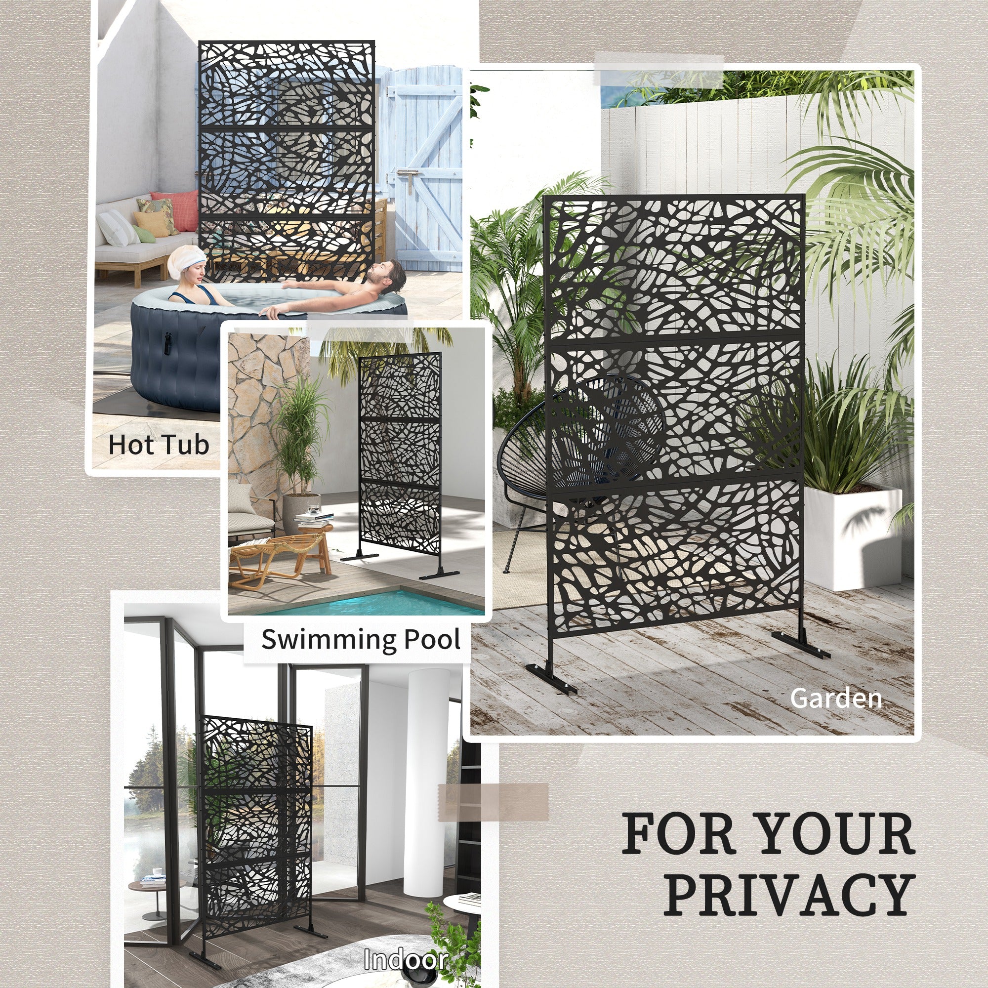 Outsunny Metal Outdoor Privacy Screen, Decorative Outdoor Divider with Stand and Expansion Screws, Freestanding Privacy Panel for Garden, Backyard, Deck, Pool, Twisted Line Style