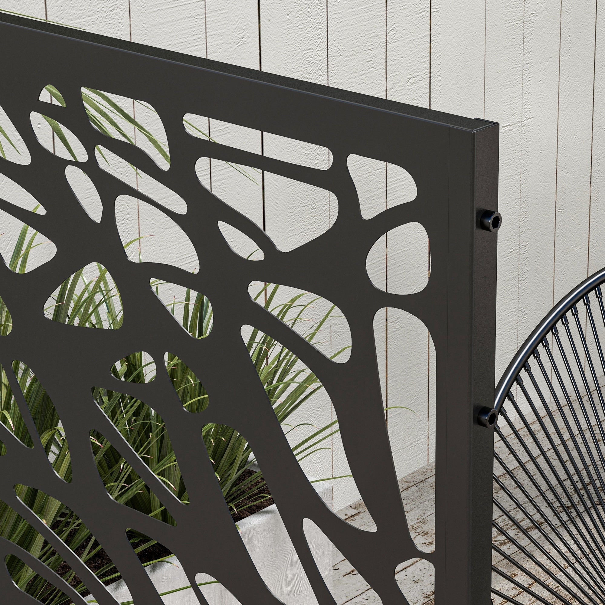 Outsunny Metal Outdoor Privacy Screen, Decorative Outdoor Divider with Stand and Expansion Screws, Freestanding Privacy Panel for Garden, Backyard, Deck, Pool, Twisted Line Style