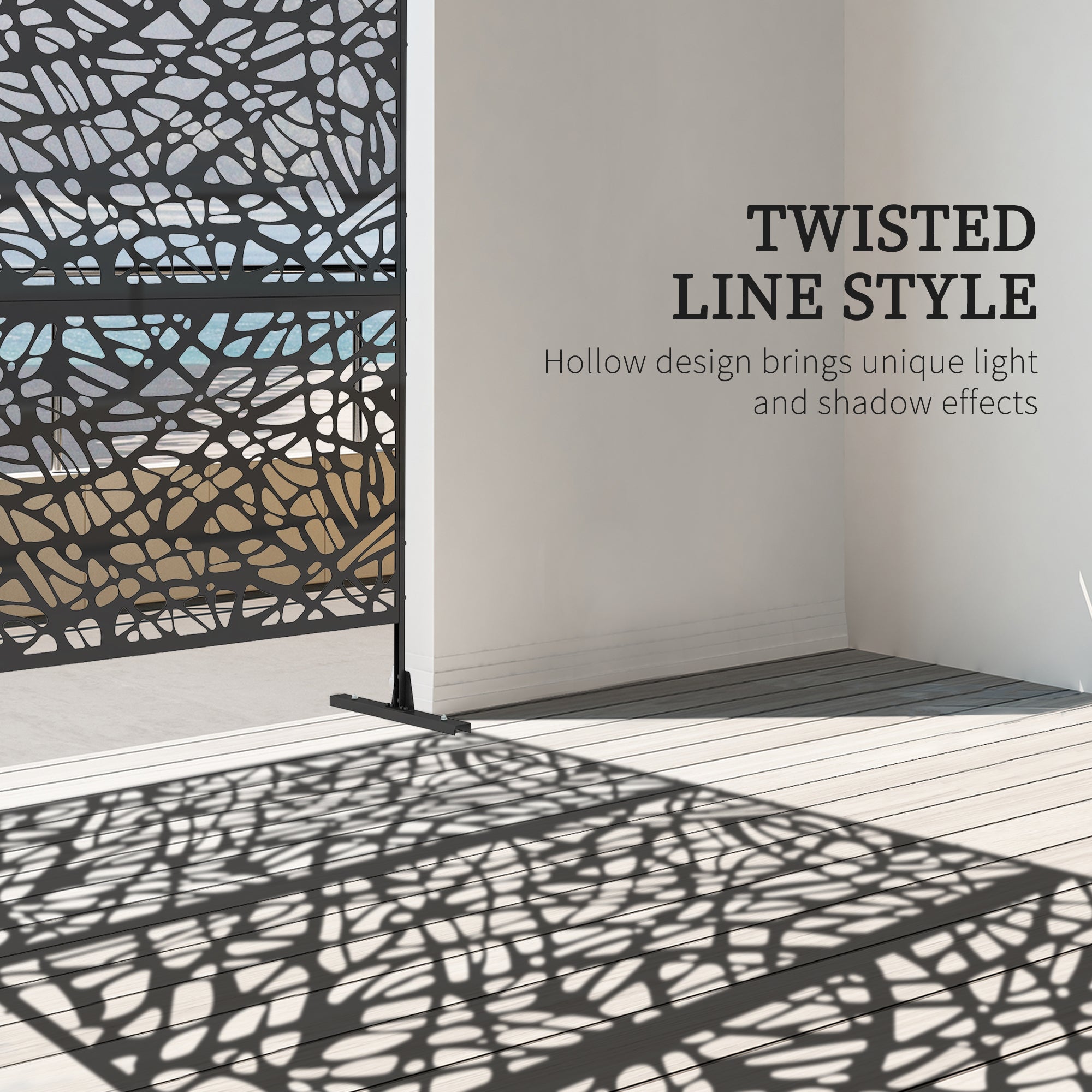 Outsunny Metal Outdoor Privacy Screen, Decorative Outdoor Divider with Stand and Expansion Screws, Freestanding Privacy Panel for Garden, Backyard, Deck, Pool, Twisted Line Style