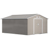 Outsunny 11' x 13' Garden Storage Shed with Foundation Kit, Metal Tool Storage House with Double Doors for Outdoor Patio Yard, Light Grey