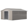 Outsunny 11' x 13' Garden Storage Shed with Foundation Kit, Metal Tool Storage House with Double Doors for Outdoor Patio Yard, Light Grey