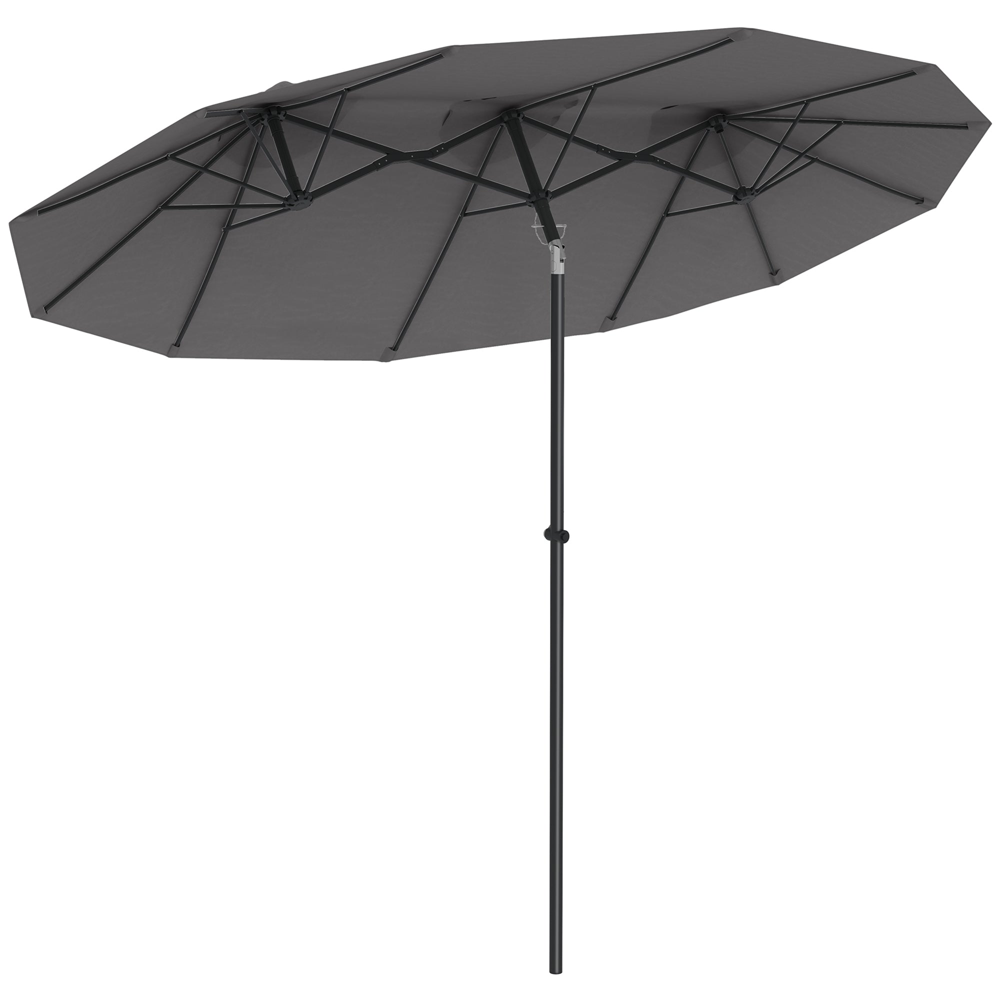 Outsunny Double Sided Patio Umbrella, 9.5' Large Outdoor Market Umbrella with Push Button Tilt and Crank, 3 Air Vents and 12 Ribs, for Garden, Deck, Pool, Gray