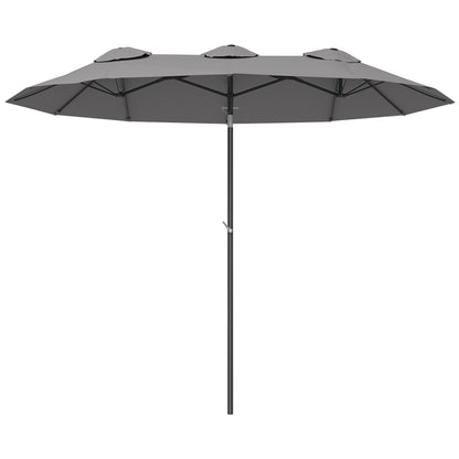 Outsunny Double Sided Patio Umbrella, 9.5' Large Outdoor Market Umbrella with Push Button Tilt and Crank, 3 Air Vents and 12 Ribs, for Garden, Deck, Pool, Gray