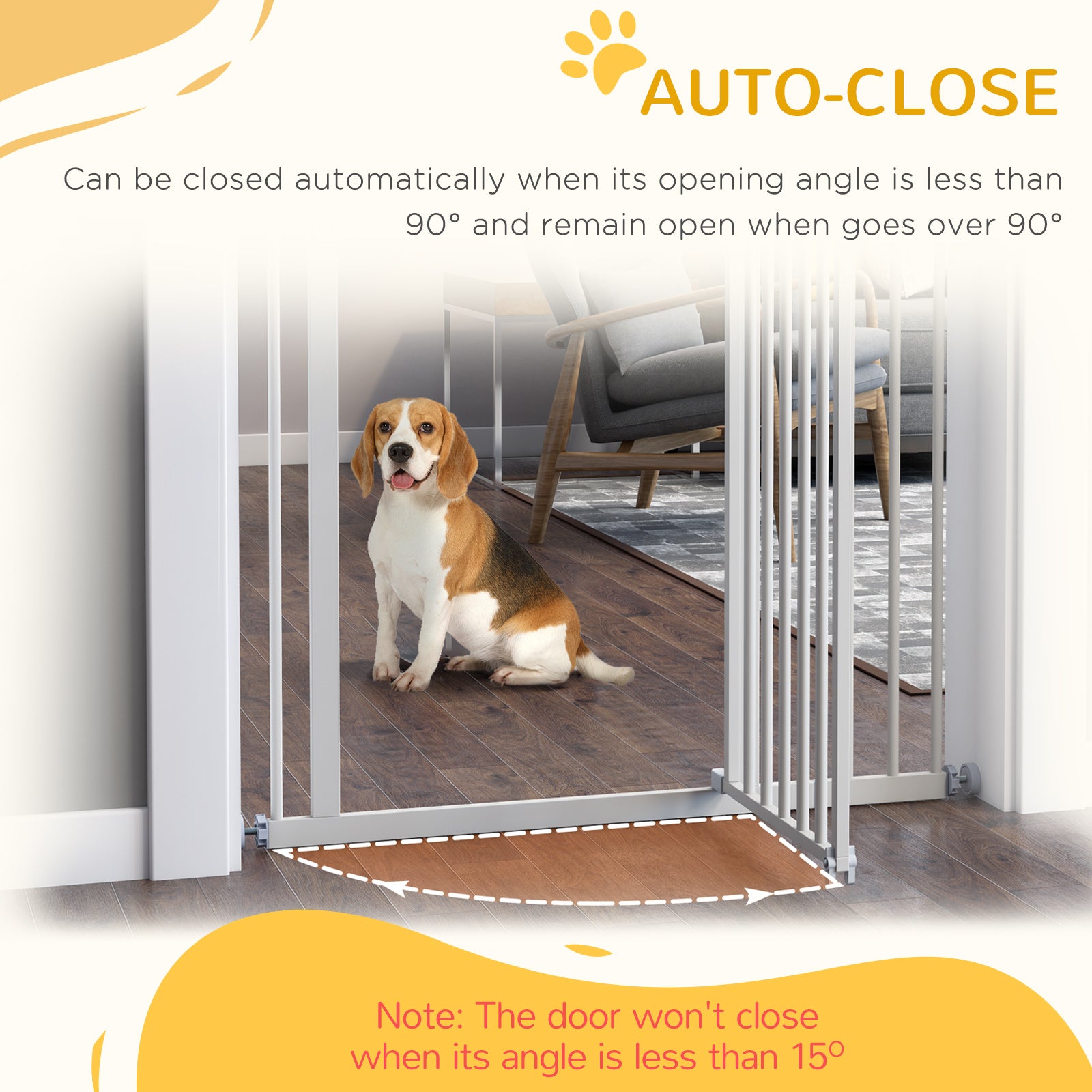 PawHut 30 Inch Tall Pet Gate with Door Dog Gate and Barrier Indoor for Stairs Includes 7", Extensions Kit, Pressure-Mounted Safety Gate, White