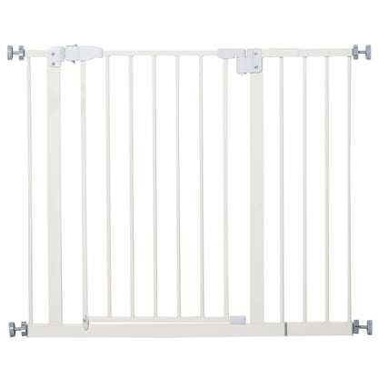 PawHut 30 Inch Tall Pet Gate with Door Dog Gate and Barrier Indoor for Stairs Includes 7", Extensions Kit, Pressure-Mounted Safety Gate, White