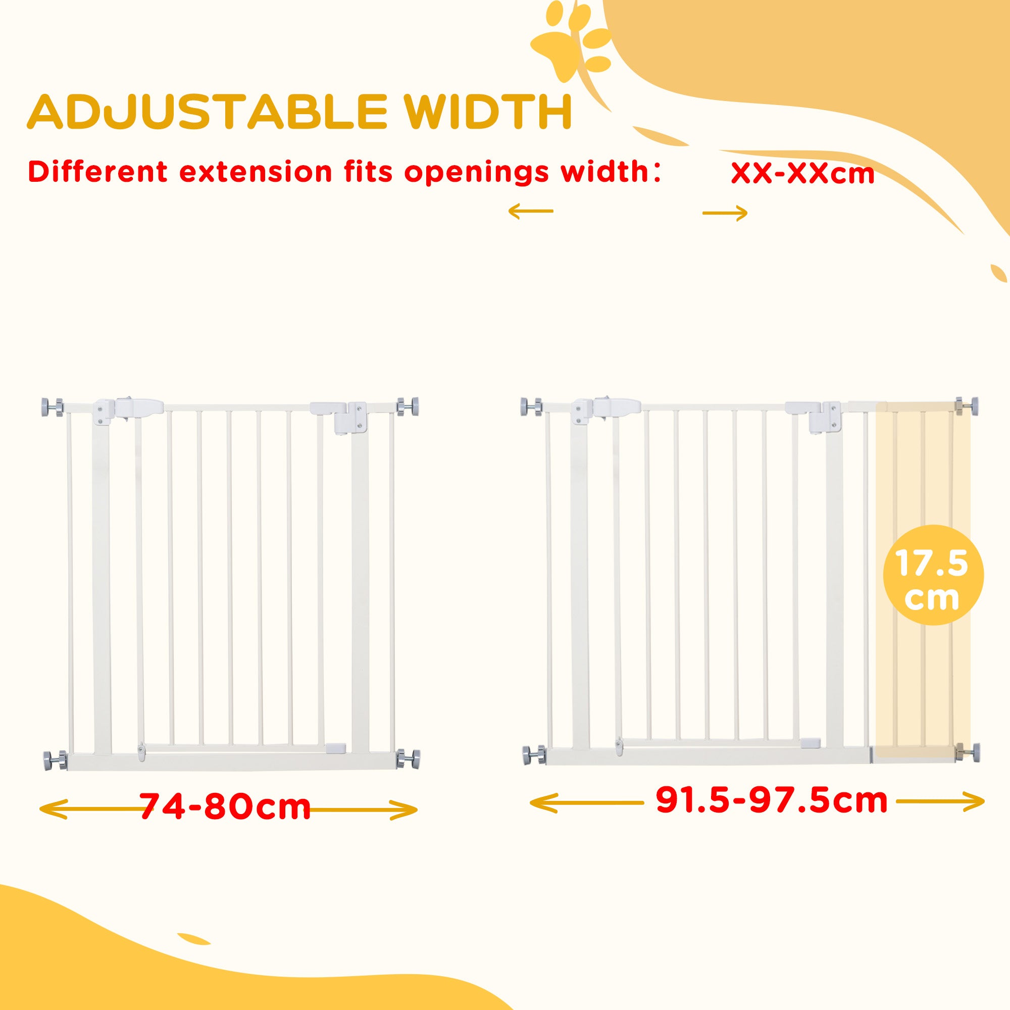 PawHut 30 Inch Tall Pet Gate with Door Dog Gate and Barrier Indoor for Stairs Includes 7", Extensions Kit, Pressure-Mounted Safety Gate, White
