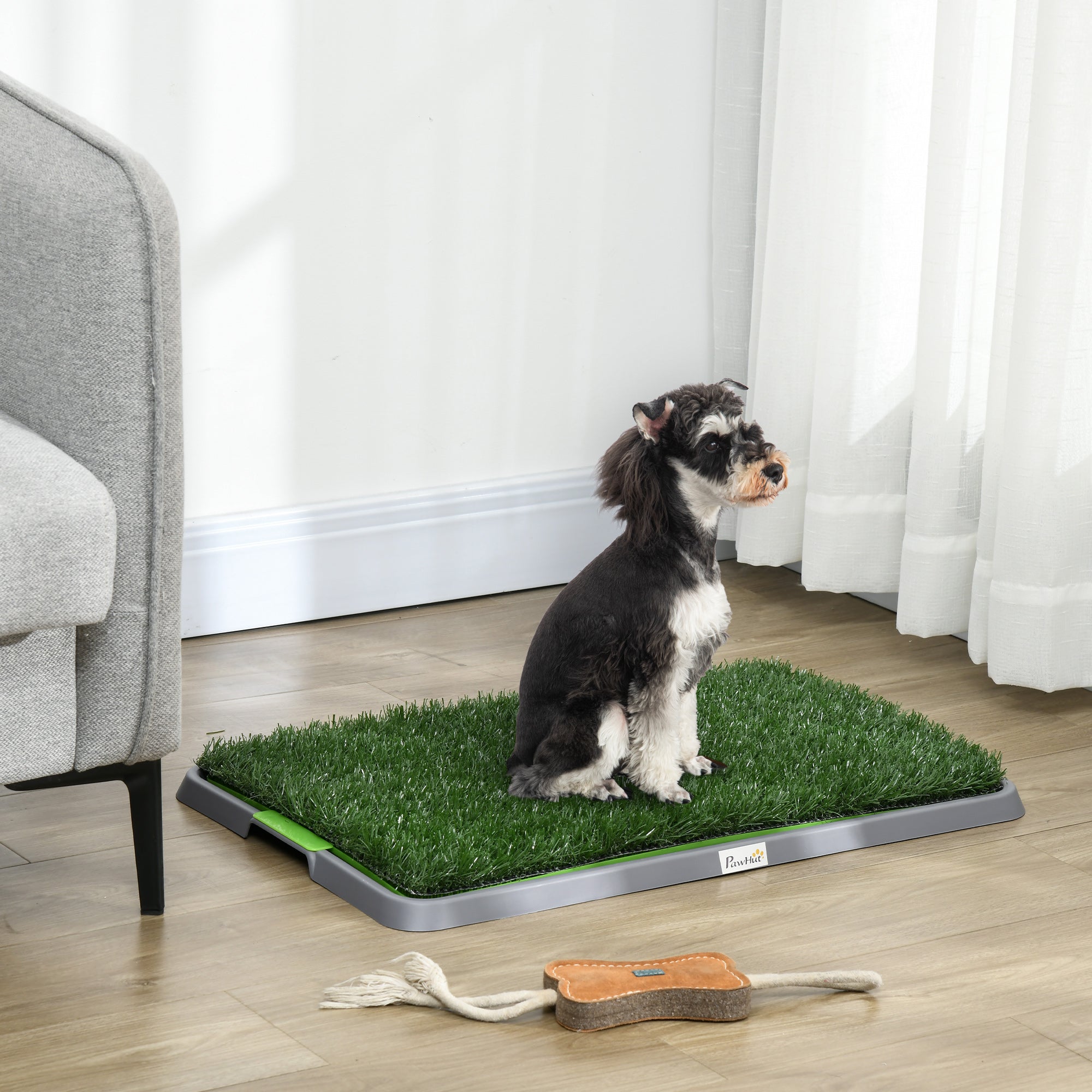 PawHut Grass Pee Pad for Dogs, 26" x 16" Artificial Grass with Tray for Dogs Potty Training Indoor Outdoor, 2 Packs, Green