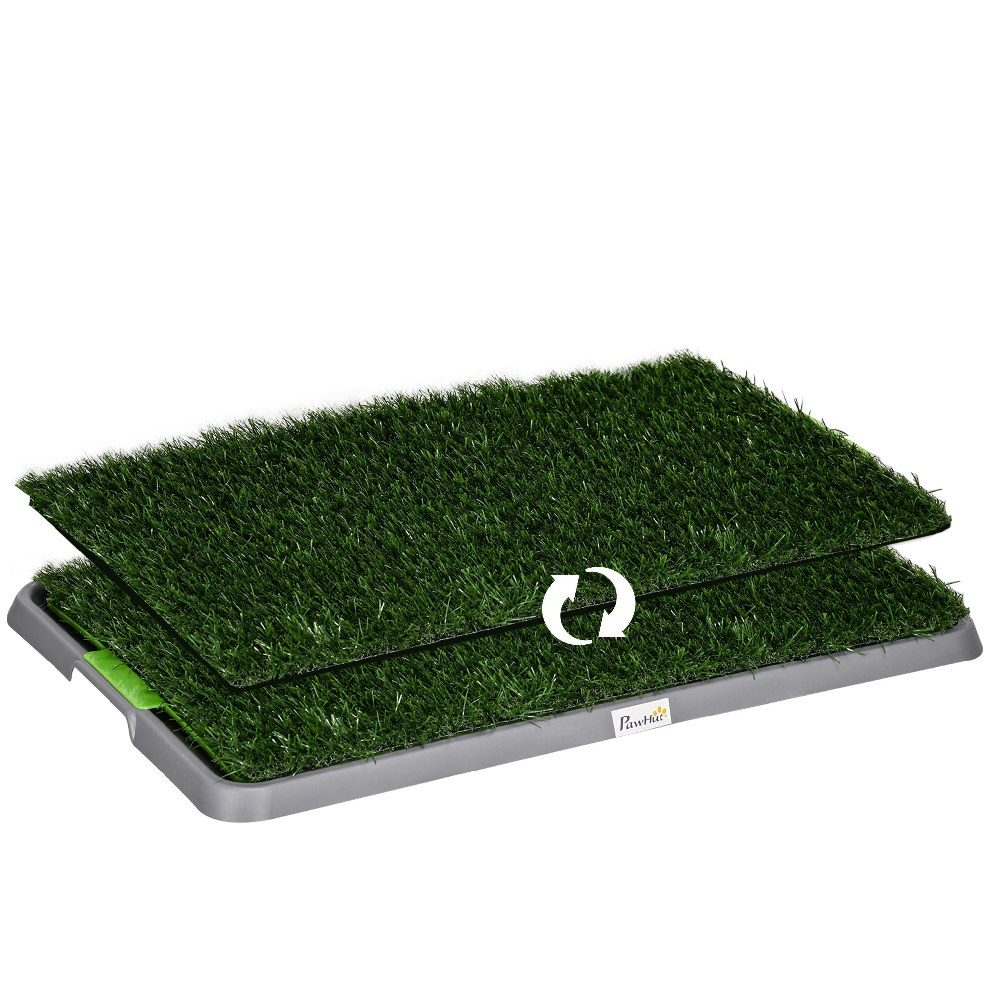 PawHut Dog Toilet, Artificial Grass for Dogs with Tray for Potty Training Indoor Outdoor Use, Puppy Dog Grass Pad Easy to Clean, 2 Packs, 67 x 41cm, Green