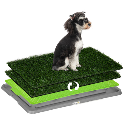 PawHut Dog Toilet, Artificial Grass for Dogs with Tray for Potty Training Indoor Outdoor Use, Puppy Dog Grass Pad Easy to Clean, 2 Packs, 67 x 41cm, Green