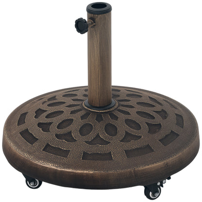 Outsunny Round Patio Umbrella Base with Wheels, 46lbs Resin Umbrella Stand Base, Heavy Duty Patio Umbrella Holder for 1.3"/1.5"/1.9" Poles for Outdoor, Lawn, Poolside, Bronze