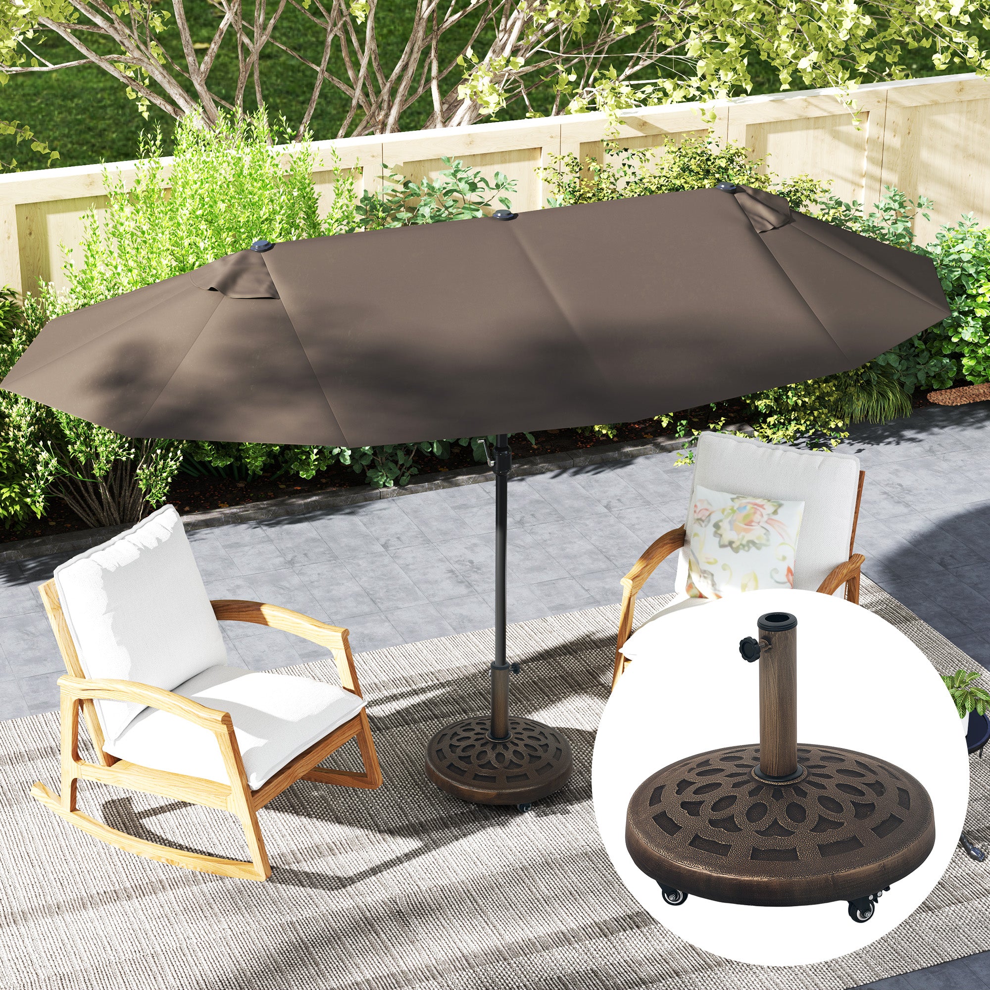 Outsunny Round Patio Umbrella Base with Wheels, 46lbs Resin Umbrella Stand Base, Heavy Duty Patio Umbrella Holder for 1.3"/1.5"/1.9" Poles for Outdoor, Lawn, Poolside, Bronze