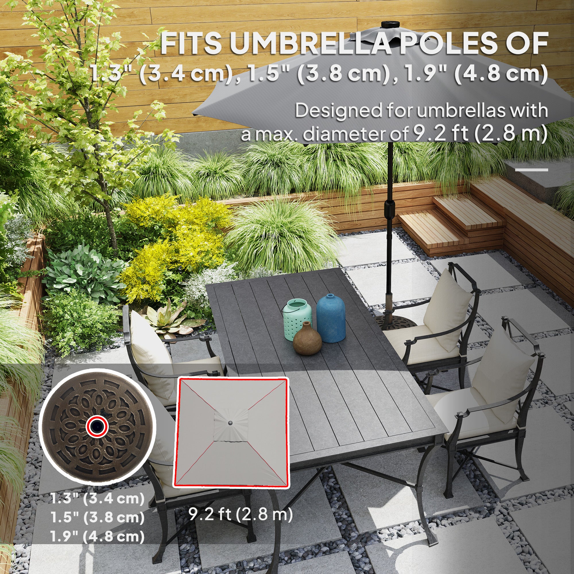Outsunny Round Patio Umbrella Base with Wheels, 46lbs Resin Umbrella Stand Base, Heavy Duty Patio Umbrella Holder for 1.3"/1.5"/1.9" Poles for Outdoor, Lawn, Poolside, Bronze