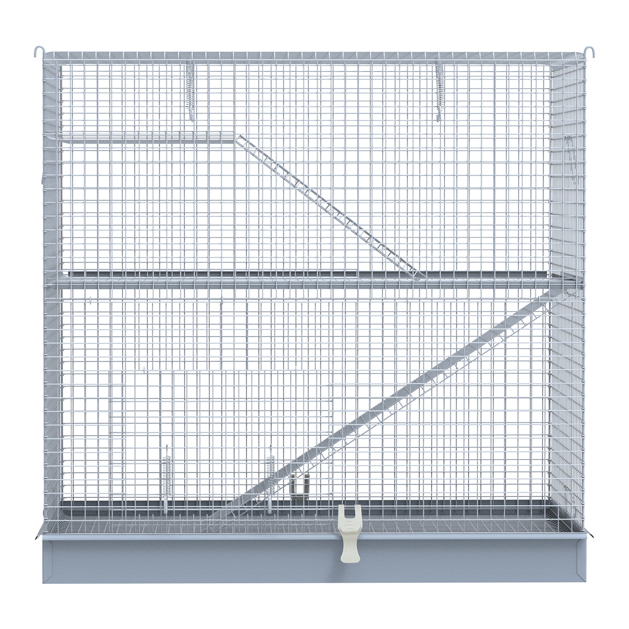 Pawhut 3-Level Metal Small Animal Cage Bunny Pet Hutch Ferret Platform Feeding Habitat Easy Clip Base Ladder Grey