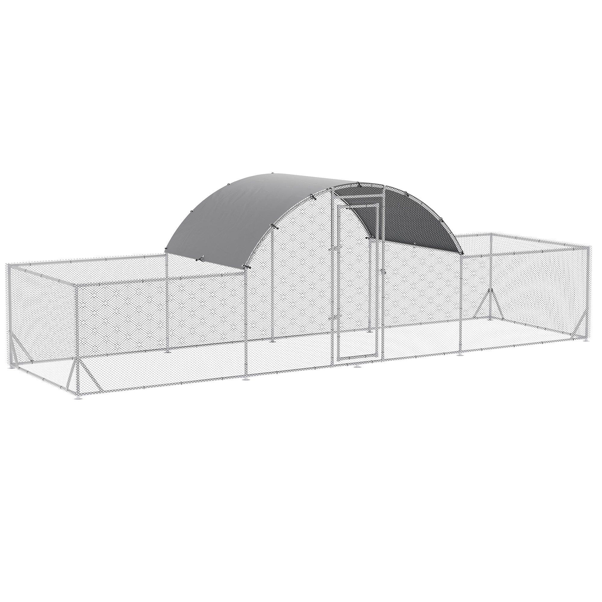 PawHut Chicken Run, 23' x 6.6' Metal Chicken Coop with Waterproof and Anti-UV Cover, Dome Roof, Door, for 12-14 Chickens, Ducks, Rabbits, Sliver