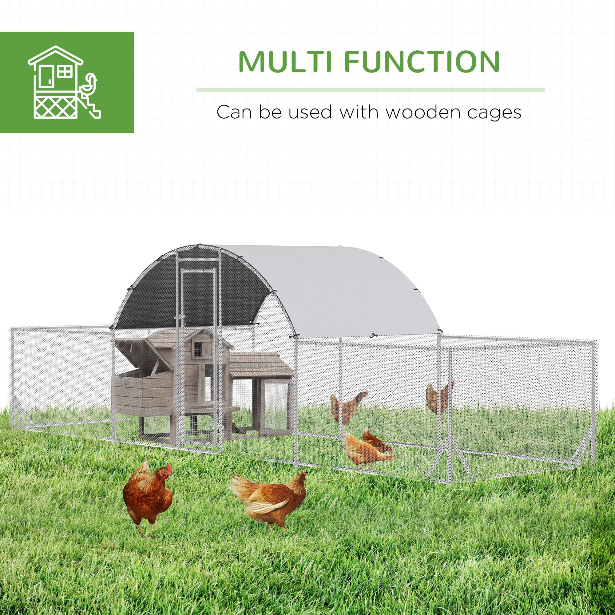 PawHut Chicken Run, 23' x 6.6' Metal Chicken Coop with Waterproof and Anti-UV Cover, Dome Roof, Door, for 12-14 Chickens, Ducks, Rabbits, Sliver