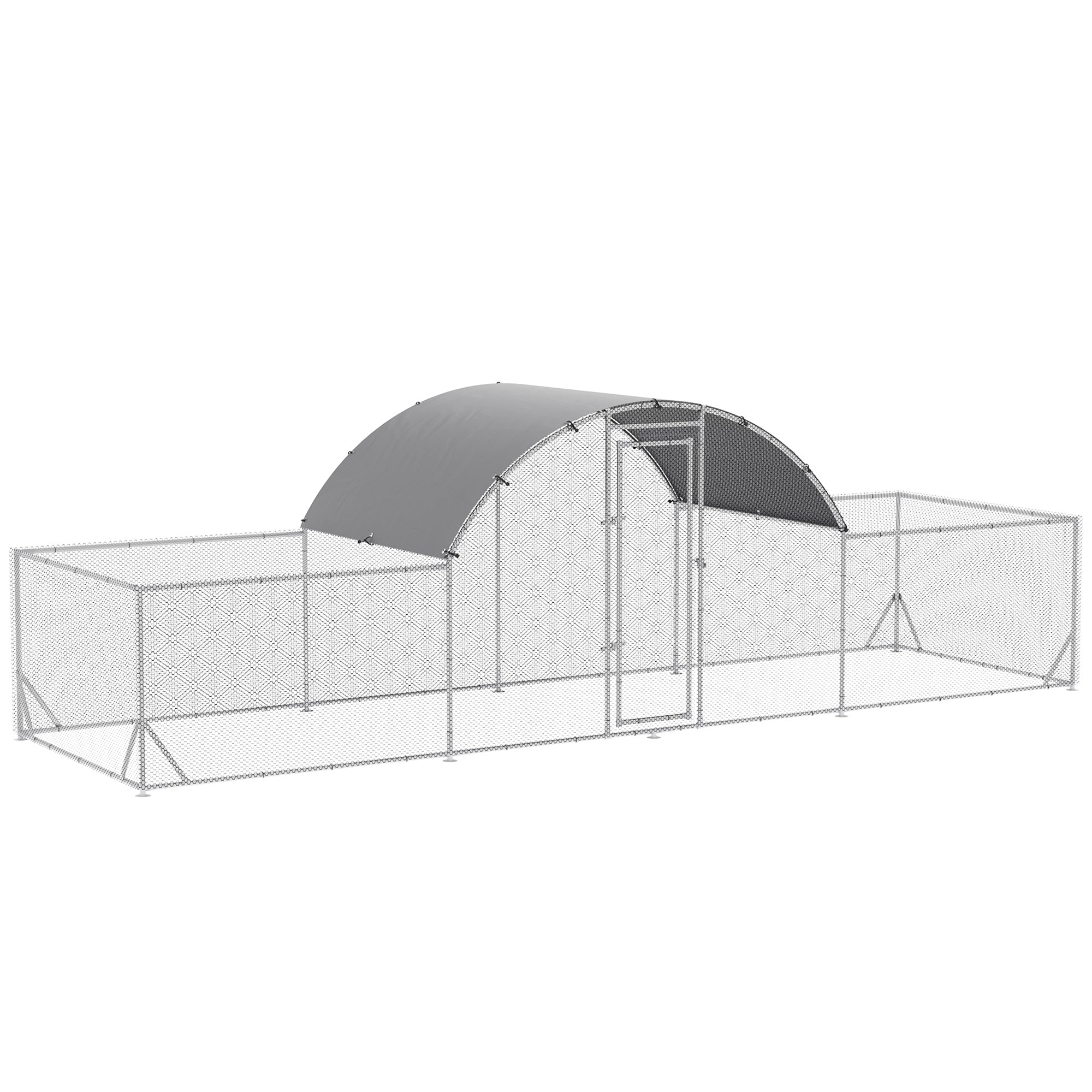 PawHut Chicken Run, 23' x 6.6' Metal Chicken Coop with Waterproof and Anti-UV Cover, Dome Roof, Door, for 12-14 Chickens, Ducks, Rabbits, Sliver