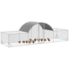 PawHut Chicken Run, 23' x 6.6' Metal Chicken Coop with Waterproof and Anti-UV Cover, Dome Roof, Door, for 12-14 Chickens, Ducks, Rabbits, Sliver