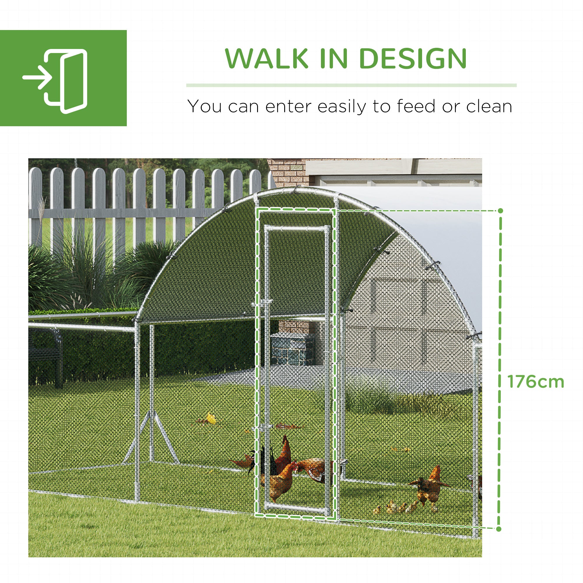 PawHut Chicken Run, 23' x 6.6' Metal Chicken Coop with Waterproof and Anti-UV Cover, Dome Roof, Door, for 12-14 Chickens, Ducks, Rabbits, Sliver