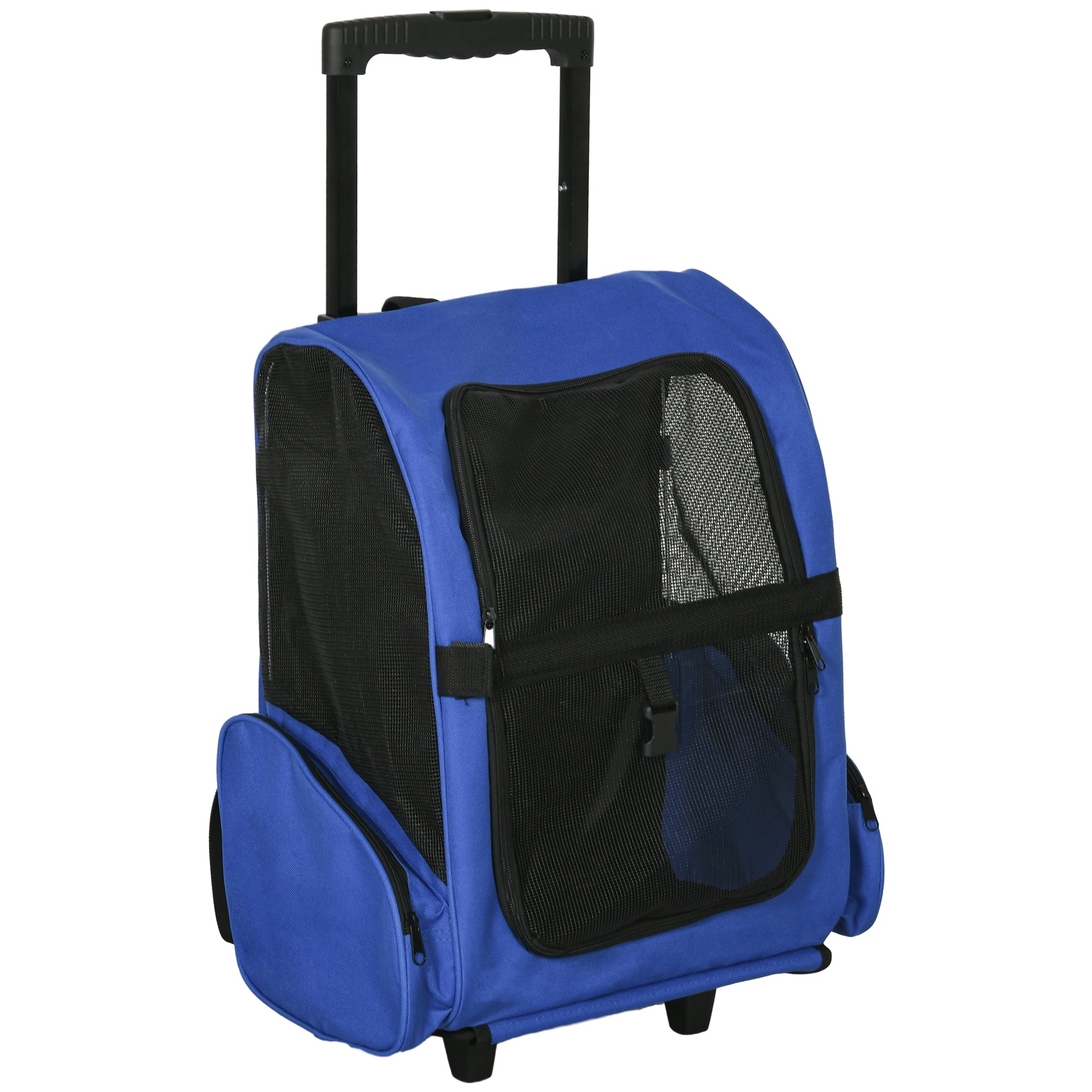 PawHut 2-IN-1 Pet Luggage Box Backpack Carrier Cats Dogs w/ Handle, Rolling Wheel Blue