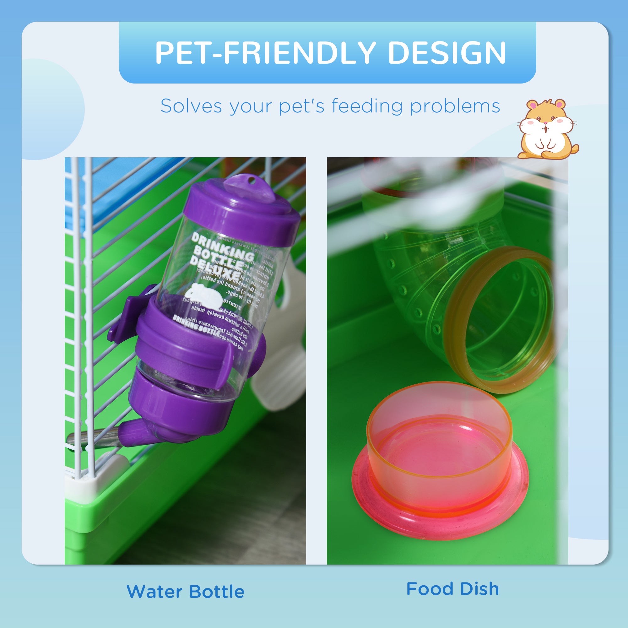 PawHut 5 Tiers Hamster Cage Portable Animal Travel Carrier Habitat with Exercise Wheels Play Tube Water Bottle Dishes House Ladder for Gerbils, Green