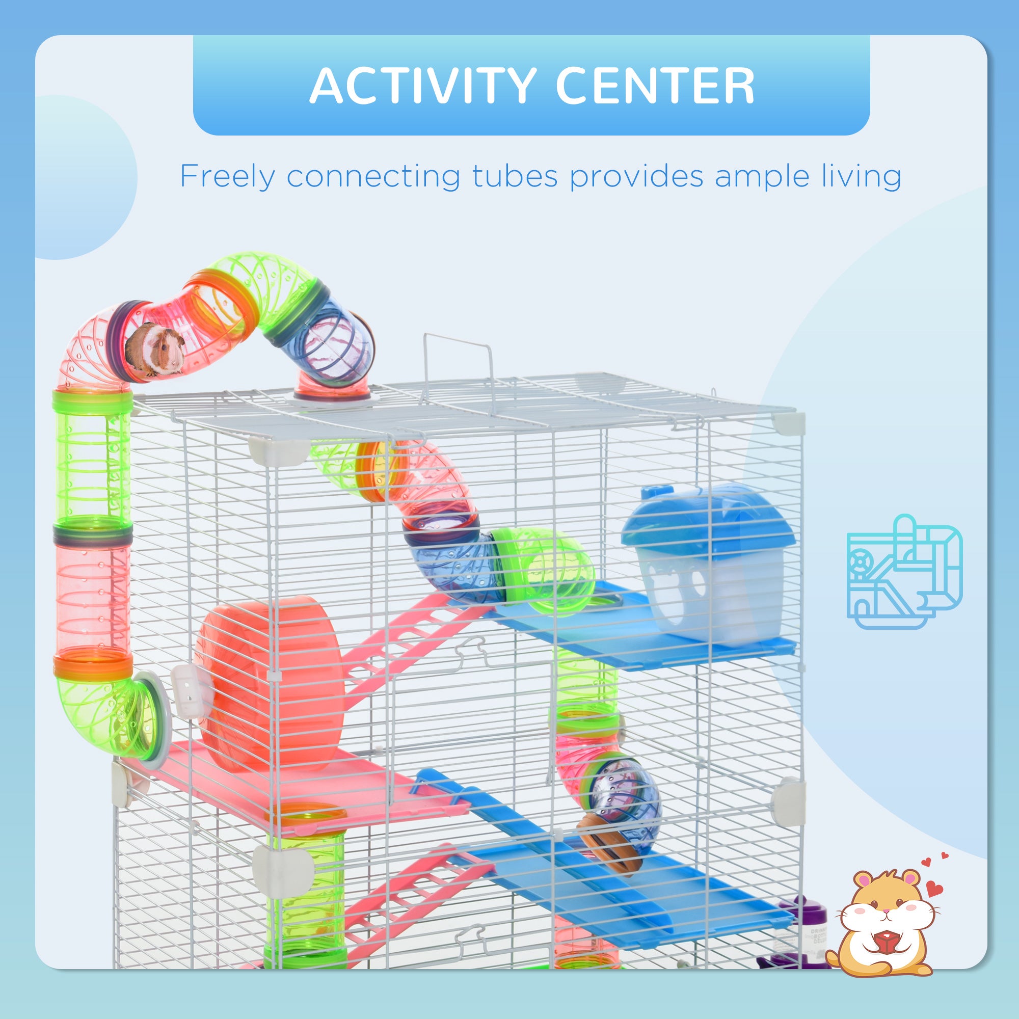 PawHut 5 Tiers Hamster Cage Portable Animal Travel Carrier Habitat with Exercise Wheels Play Tube Water Bottle Dishes House Ladder for Gerbils, Green