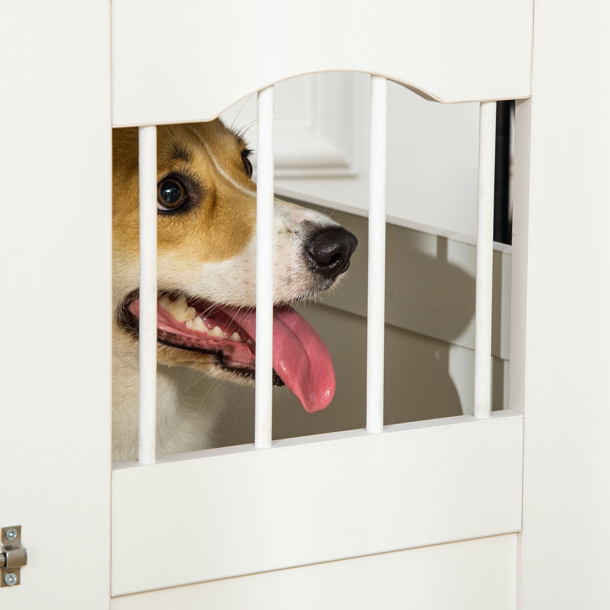 PawHut 29.5" Wooden Dog Cage with Windows, End Table Furniture Style, Modern Pet Kennel with Lockable Doors Elevated Base for Small and Medium-sized Dogs, White