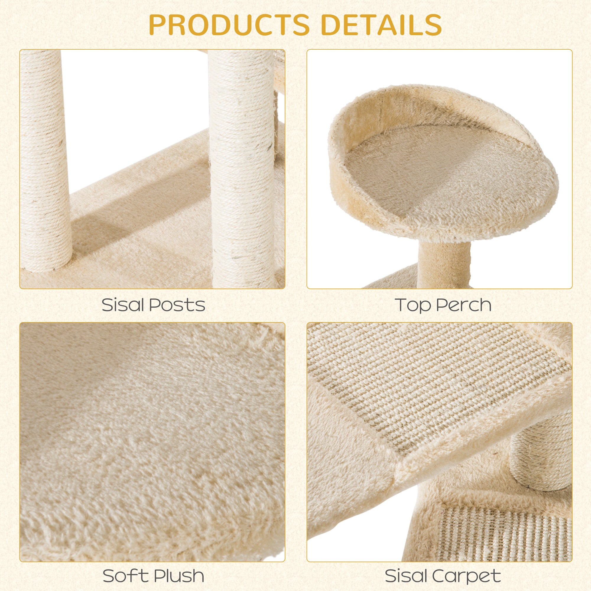 PawHut 39” Cat Scratching Tree 5-Level Revolving Steps Kitten Activity Center Kitty Scratch Post Pet Furniture (Beige)