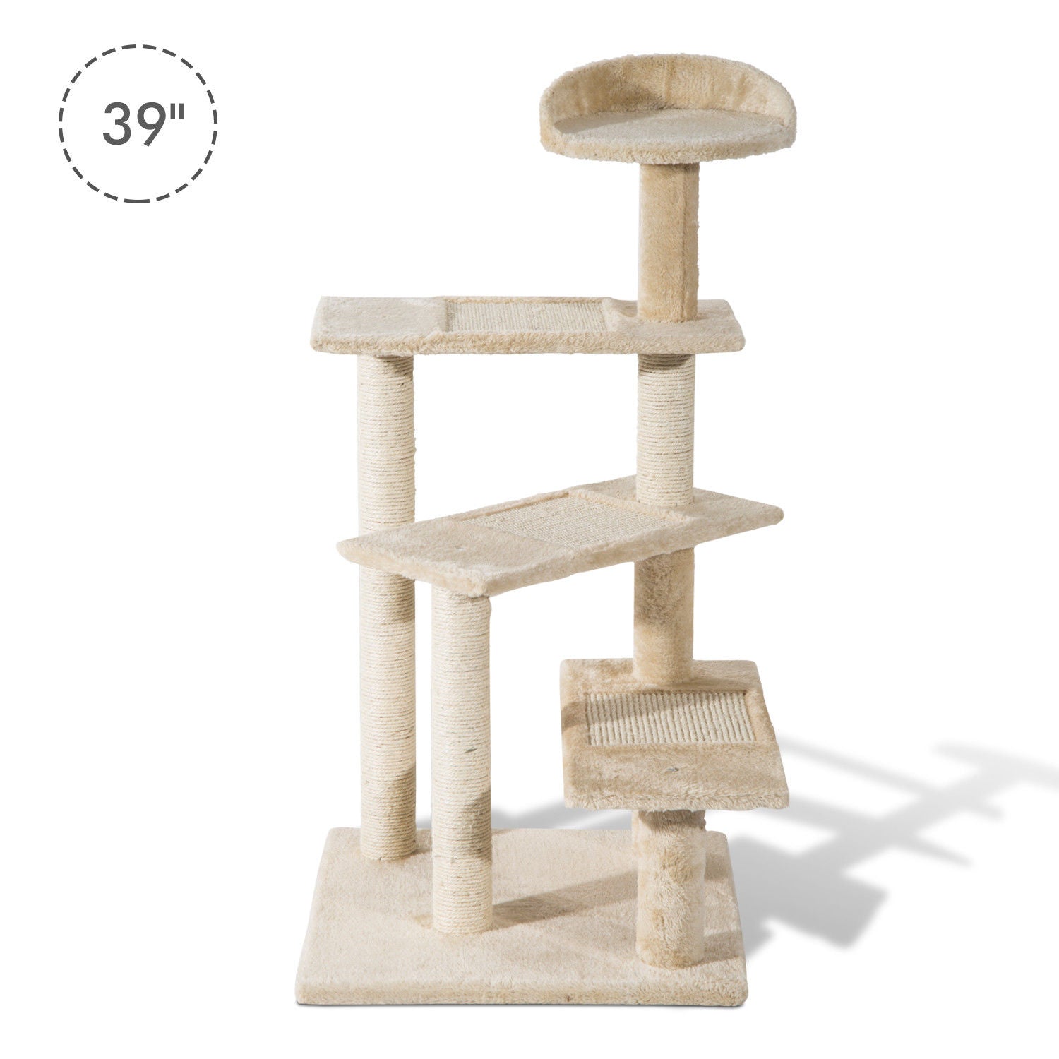PawHut 39” Cat Scratching Tree 5-Level Revolving Steps Kitten Activity Center Kitty Scratch Post Pet Furniture (Beige)