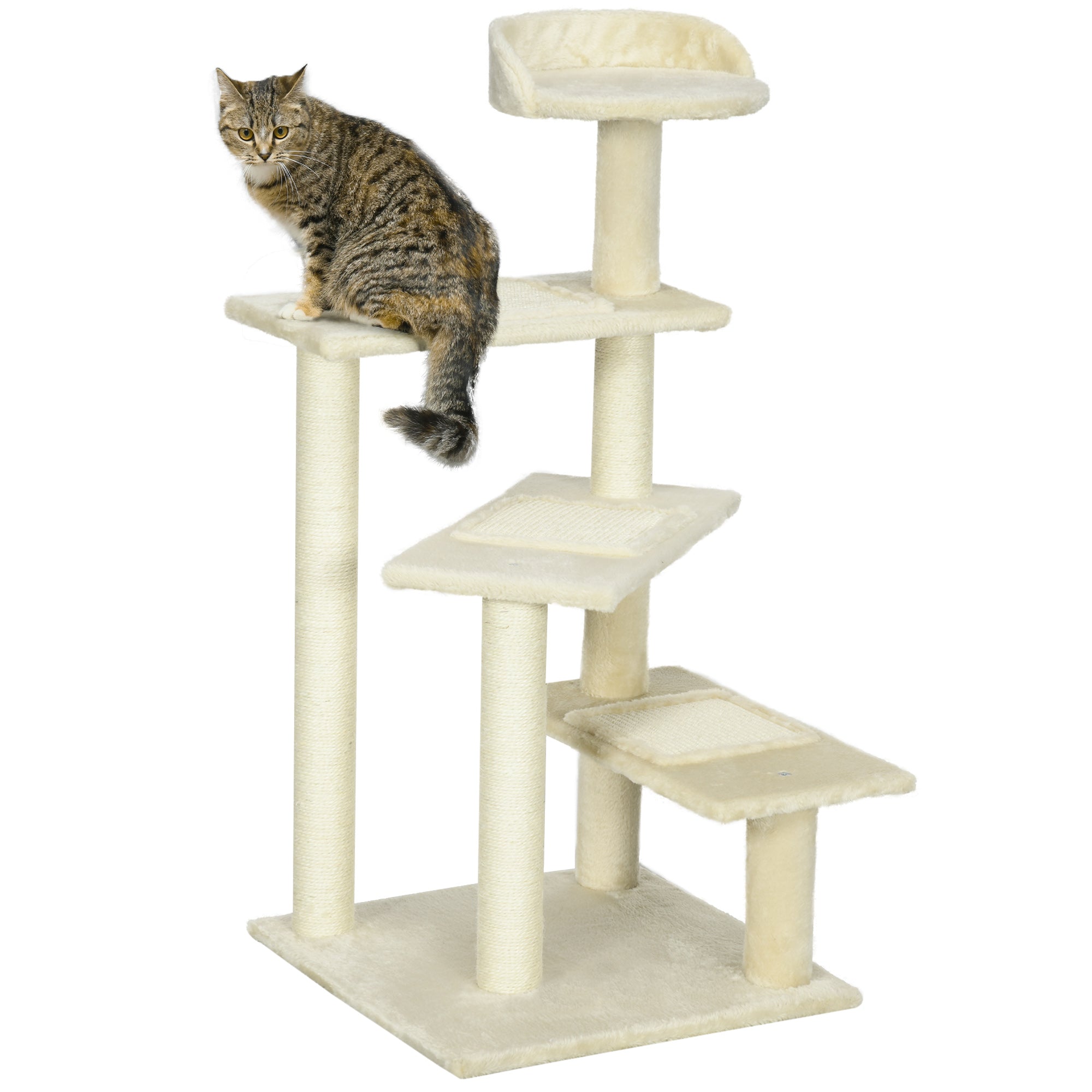 PawHut 39” Cat Scratching Tree 5-Level Revolving Steps Kitten Activity Center Kitty Scratch Post Pet Furniture (Beige)