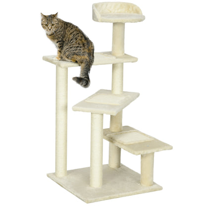 PawHut 39” Cat Scratching Tree 5-Level Revolving Steps Kitten Activity Center Kitty Scratch Post Pet Furniture (Beige)