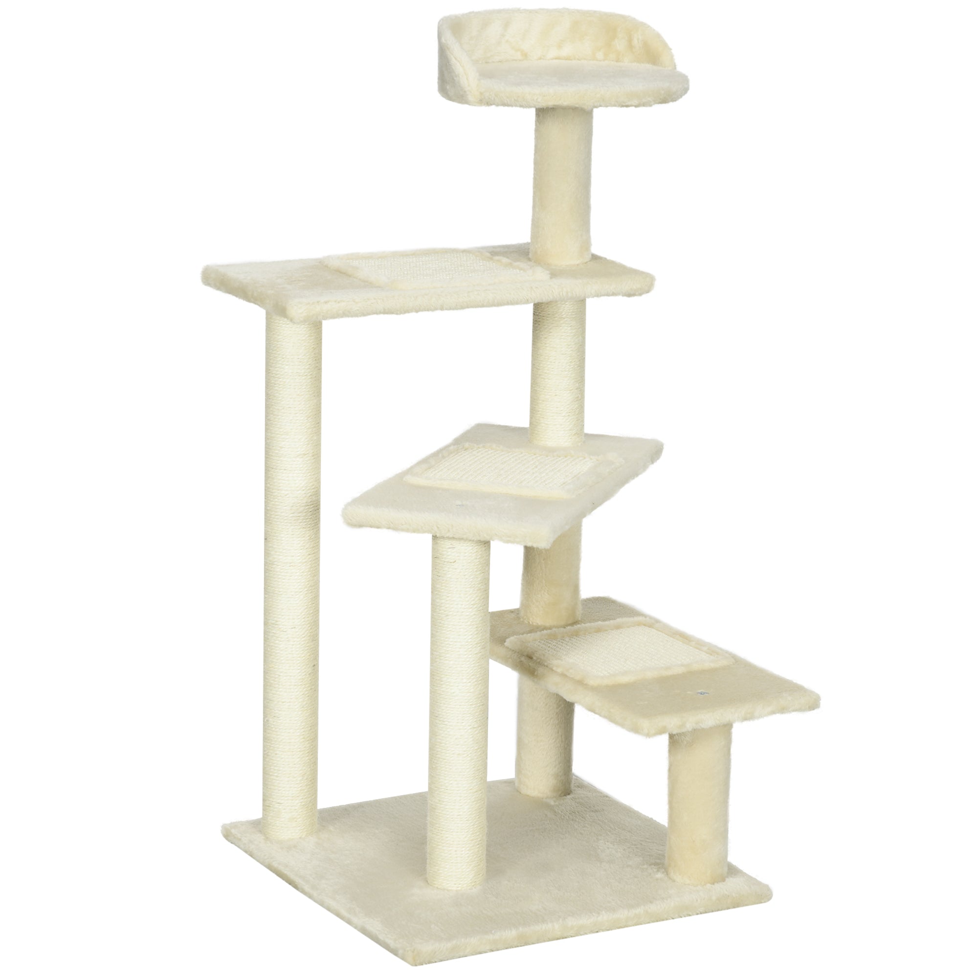 PawHut 39” Cat Scratching Tree 5-Level Revolving Steps Kitten Activity Center Kitty Scratch Post Pet Furniture (Beige)
