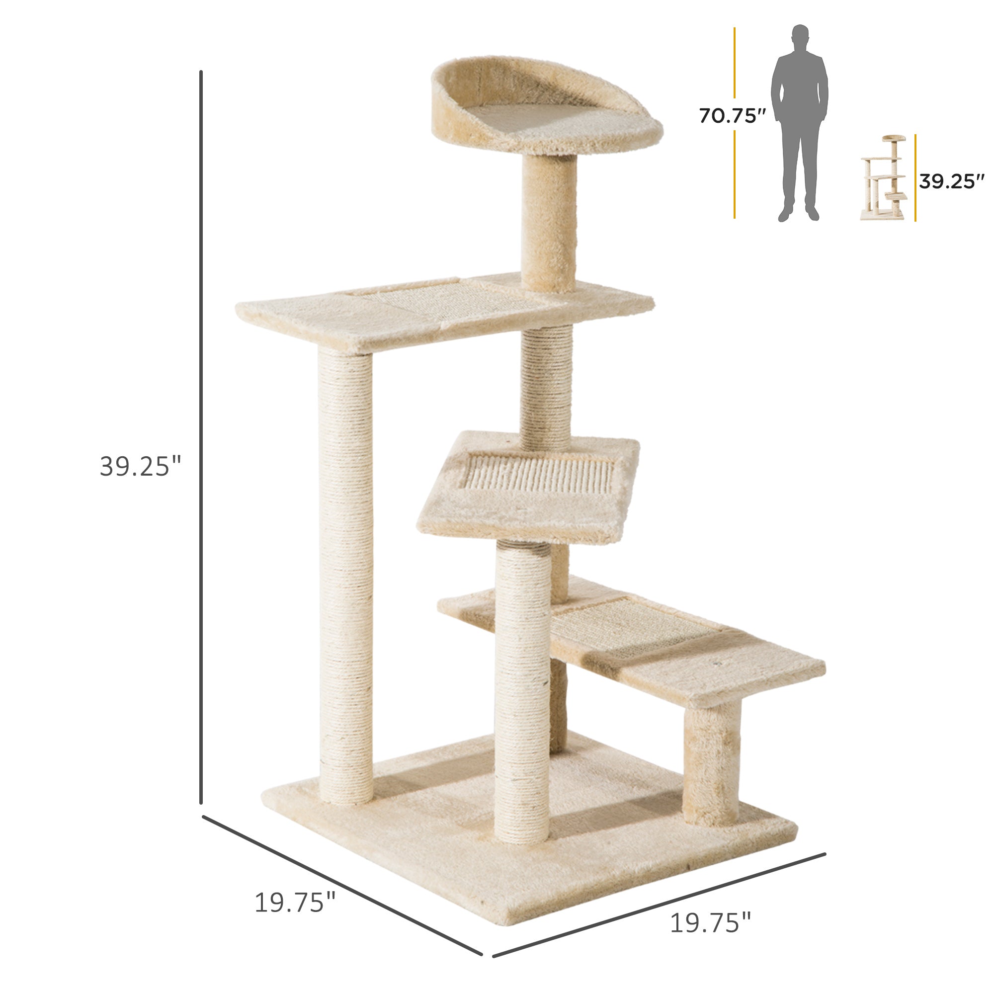 PawHut 39” Cat Scratching Tree 5-Level Revolving Steps Kitten Activity Center Kitty Scratch Post Pet Furniture (Beige)