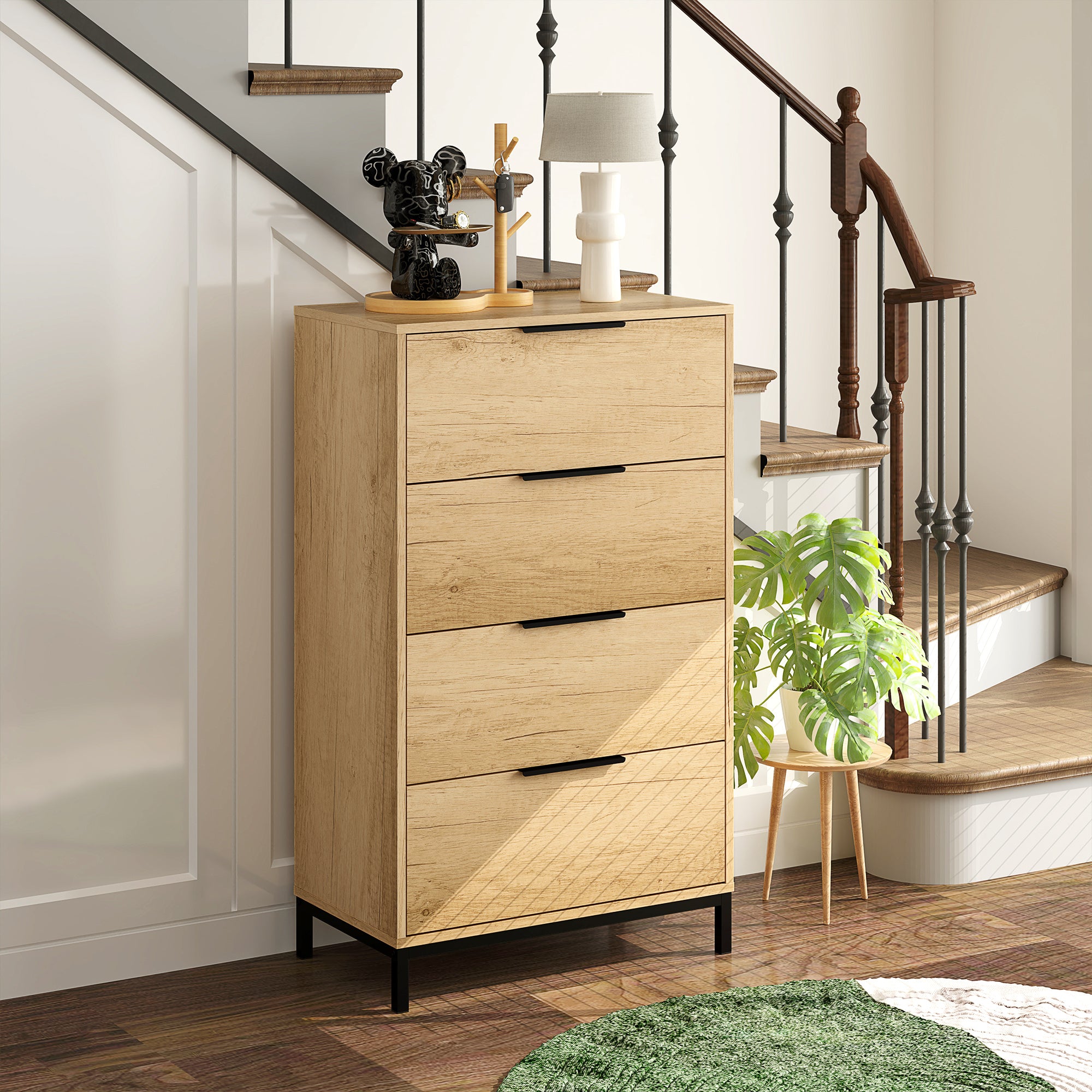 HOMCOM Dresser for Bedroom, 4 Drawer Dresser Tower, Tall Chest of Drawers, Storage Organizer Cabinet for Hallway, Entryway, Closet, Natural Wood Grain